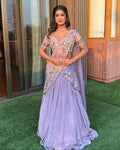 Lilac Embroidered Drape Lehanga Saree
