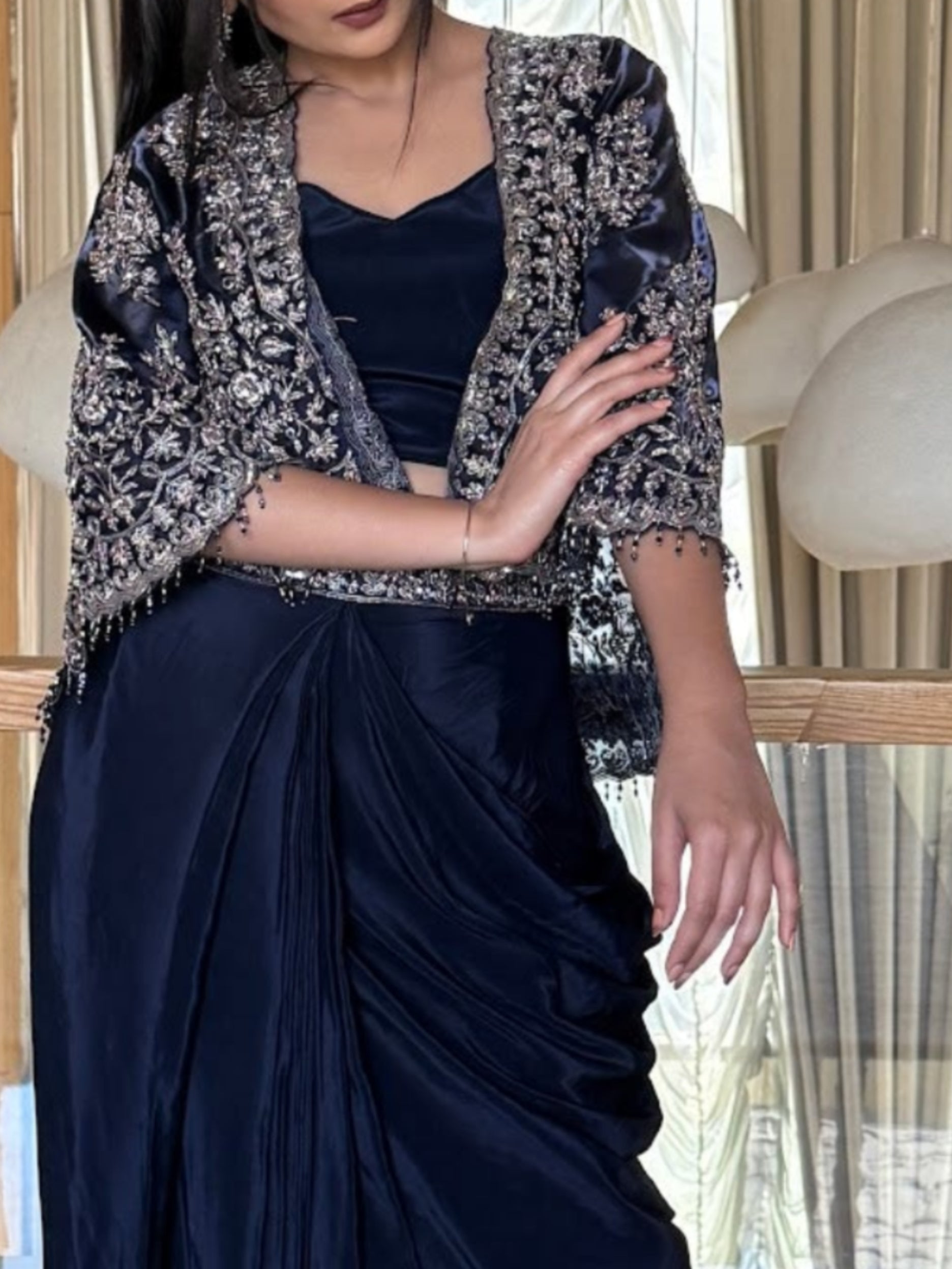 Midnight Sapphire Draped Skirt Set