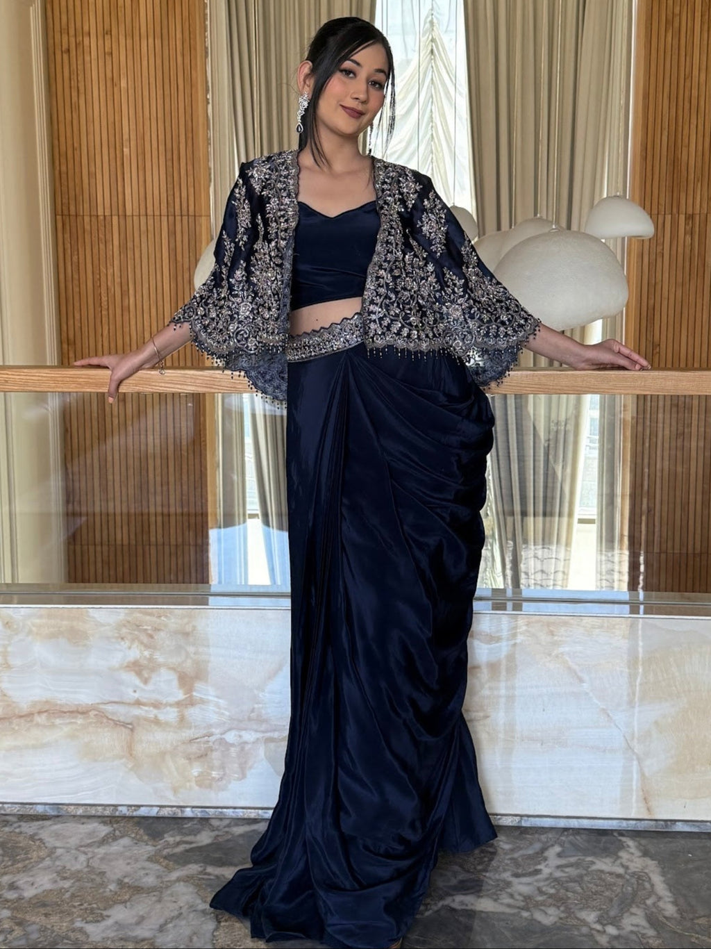 Midnight Sapphire Draped Skirt Set