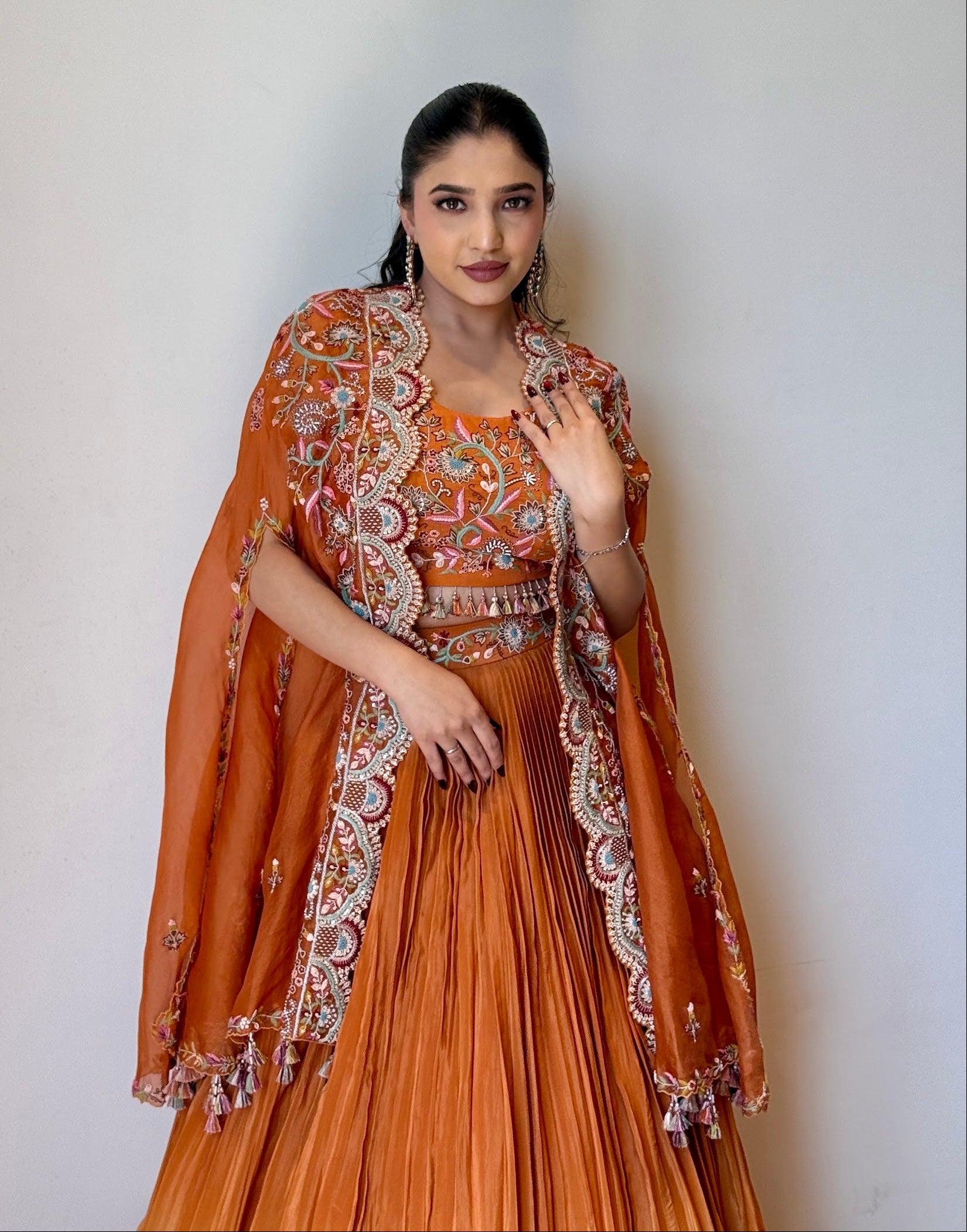 Saffron Bloom Cape Lehenga Set