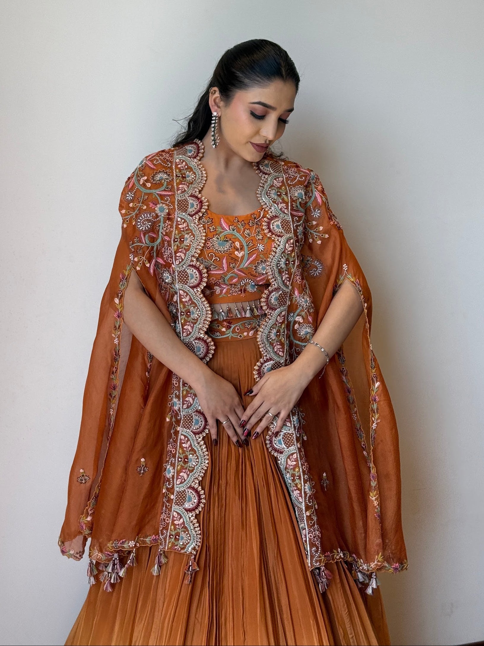 Saffron Bloom Cape Lehenga Set