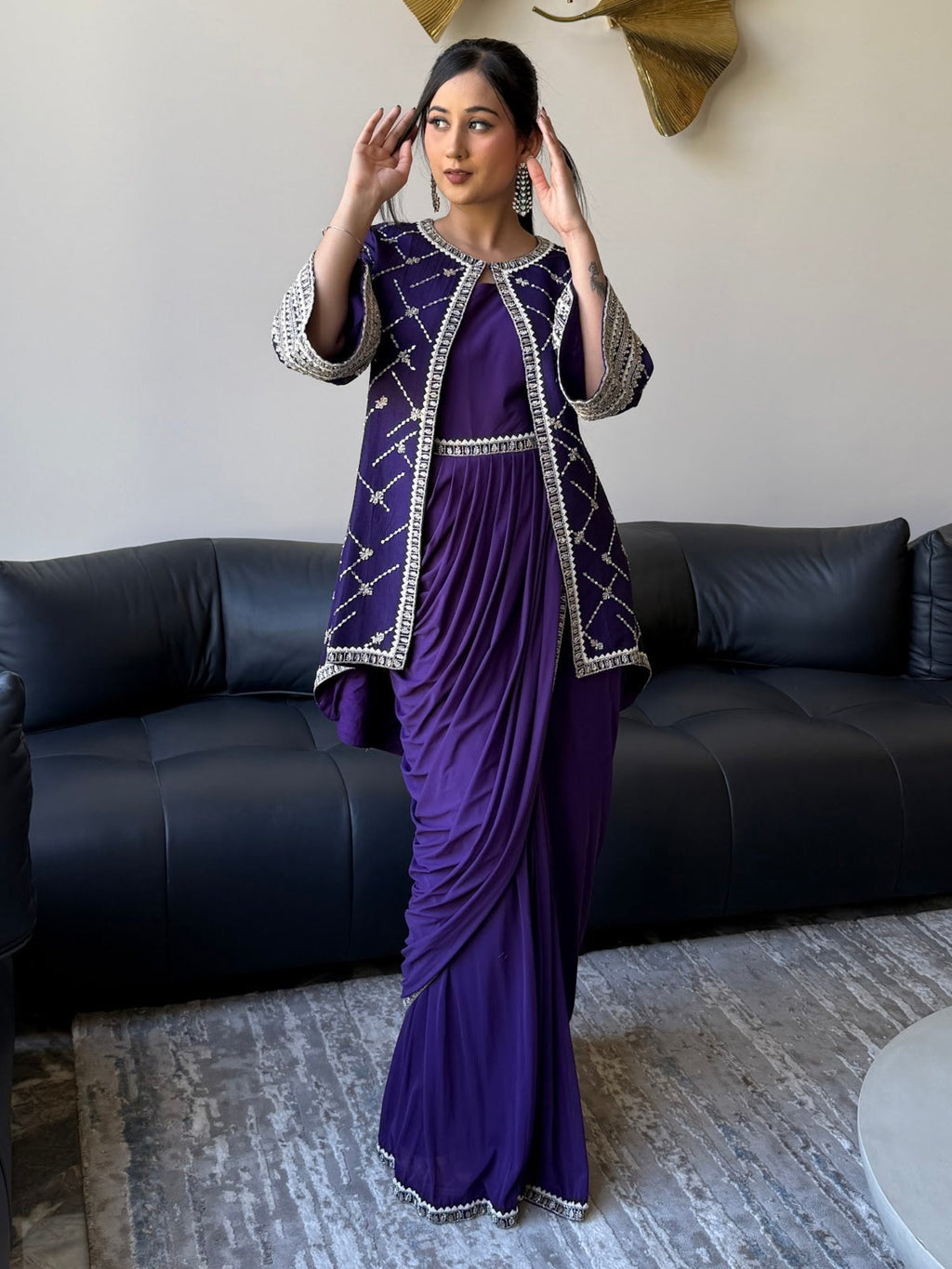 Royal Purple Draped Dhoti Set