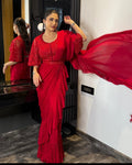 Ruby Red Ruffle Saree