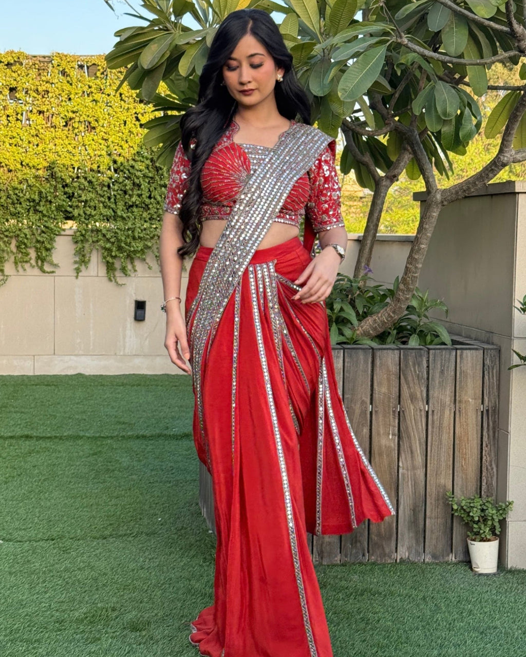 Scarlet Mirror Work Saree
