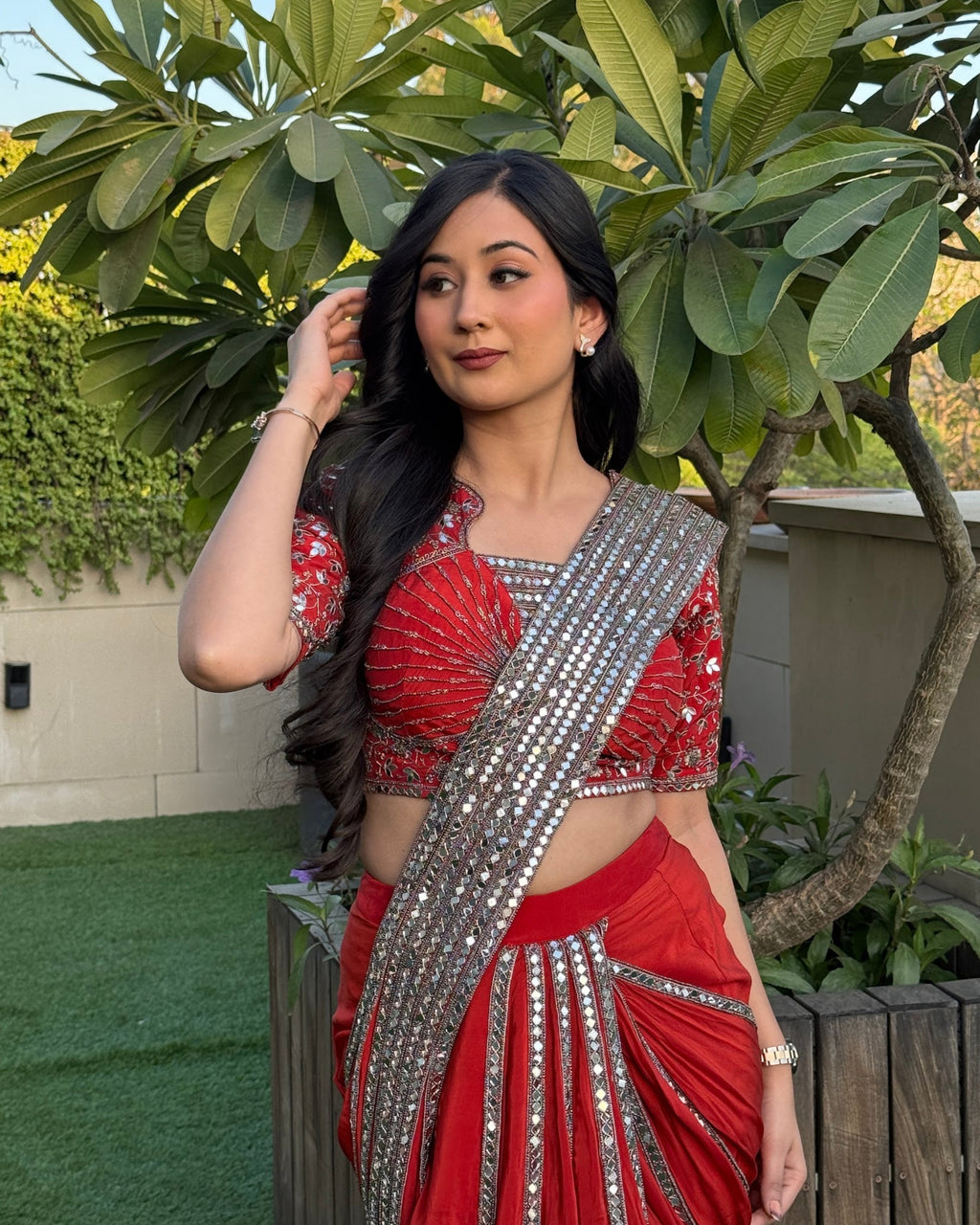 Scarlet Mirror Work Saree