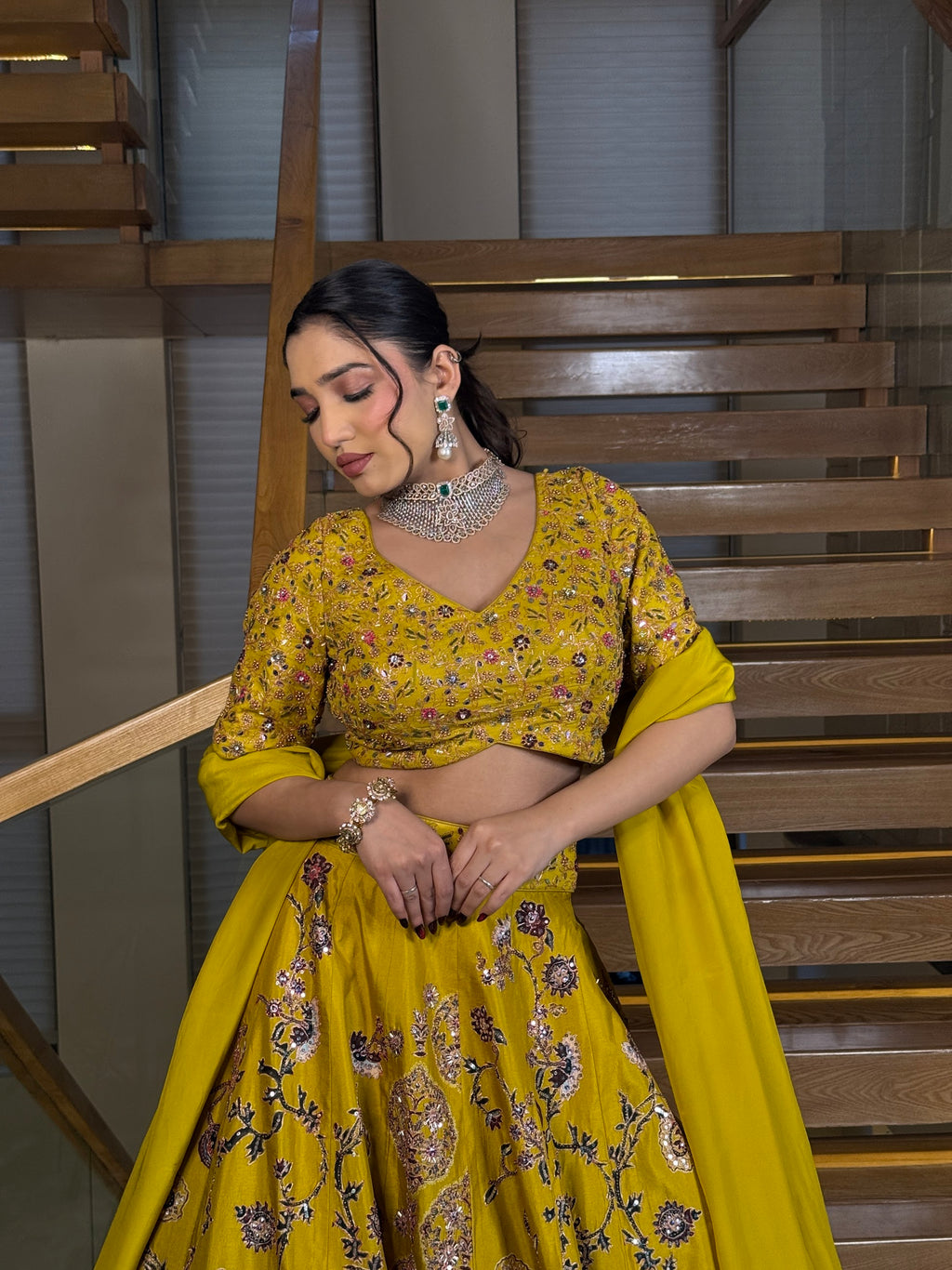Mustard Bloom Embroidered Lehenga Set