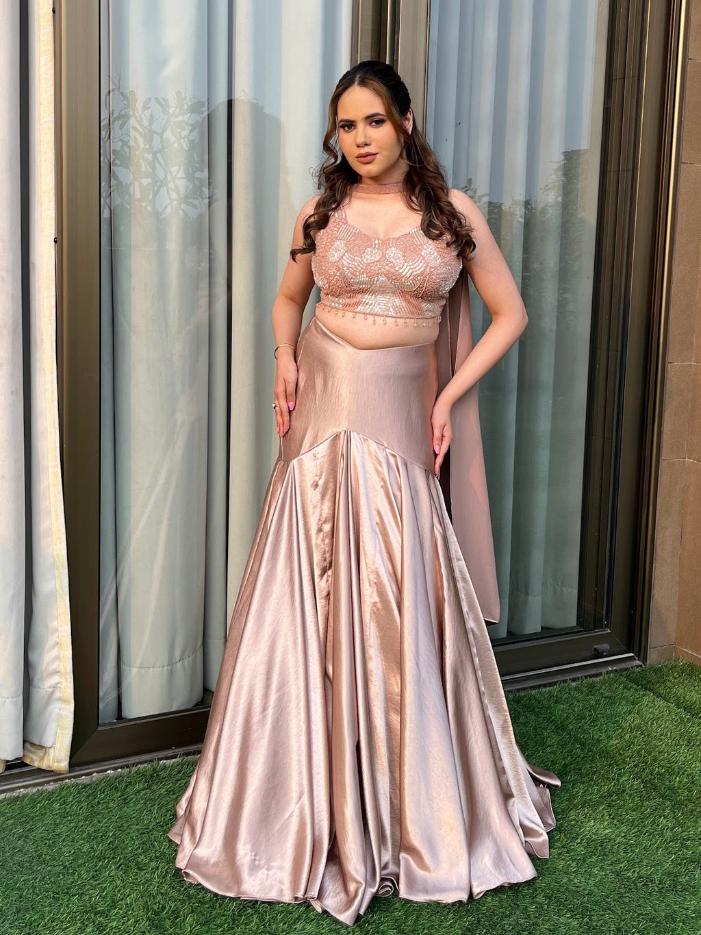 Champagne Satin Mermaid Lehenga