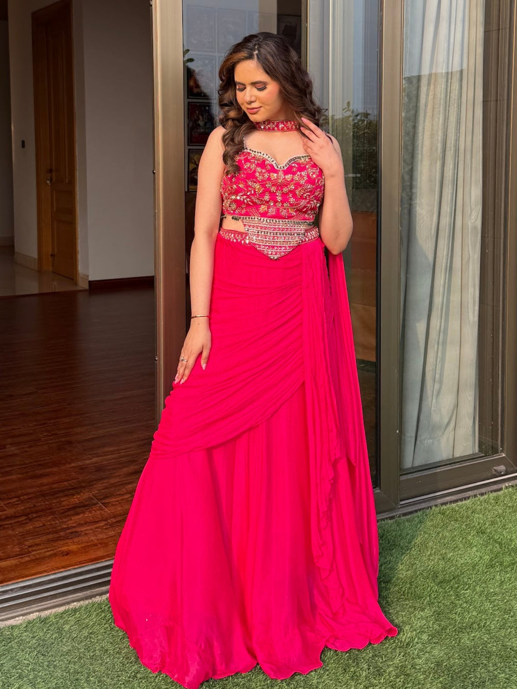 Bold fuchsia pink lehanga