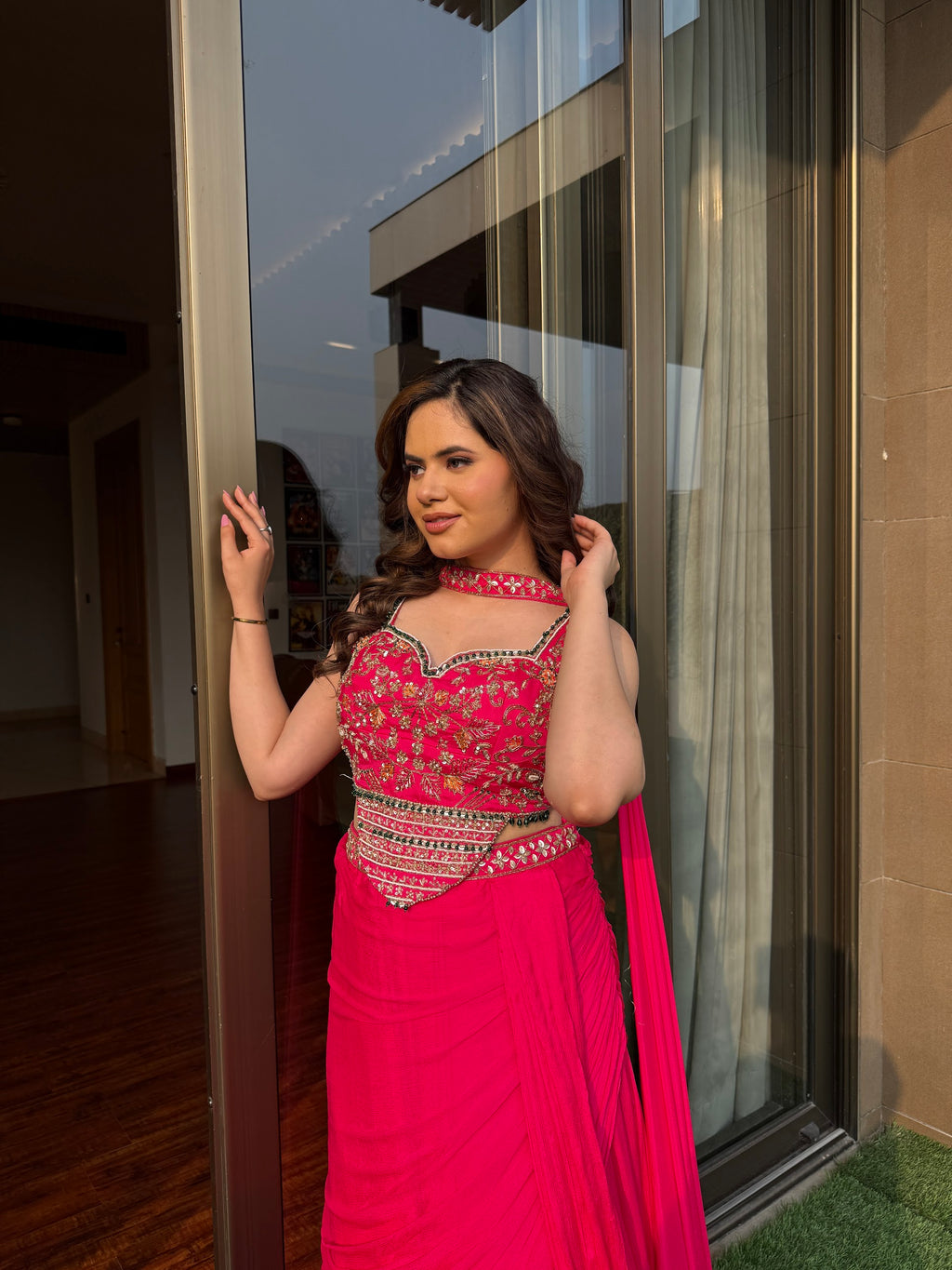 Bold fuchsia pink lehanga