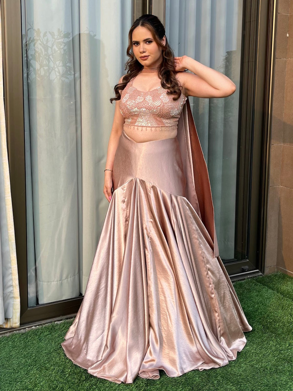 Champagne Satin Mermaid Lehenga