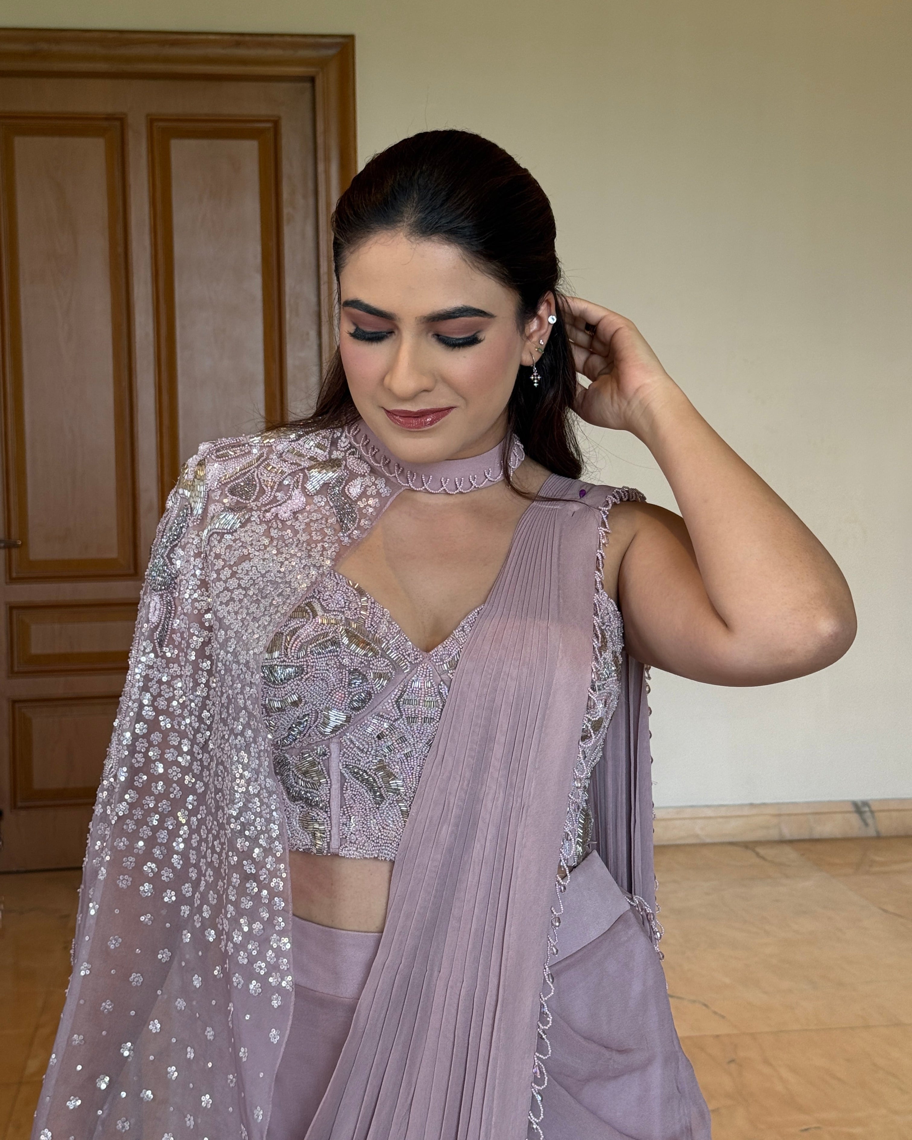 Dusty Lavender Sequin Saree
