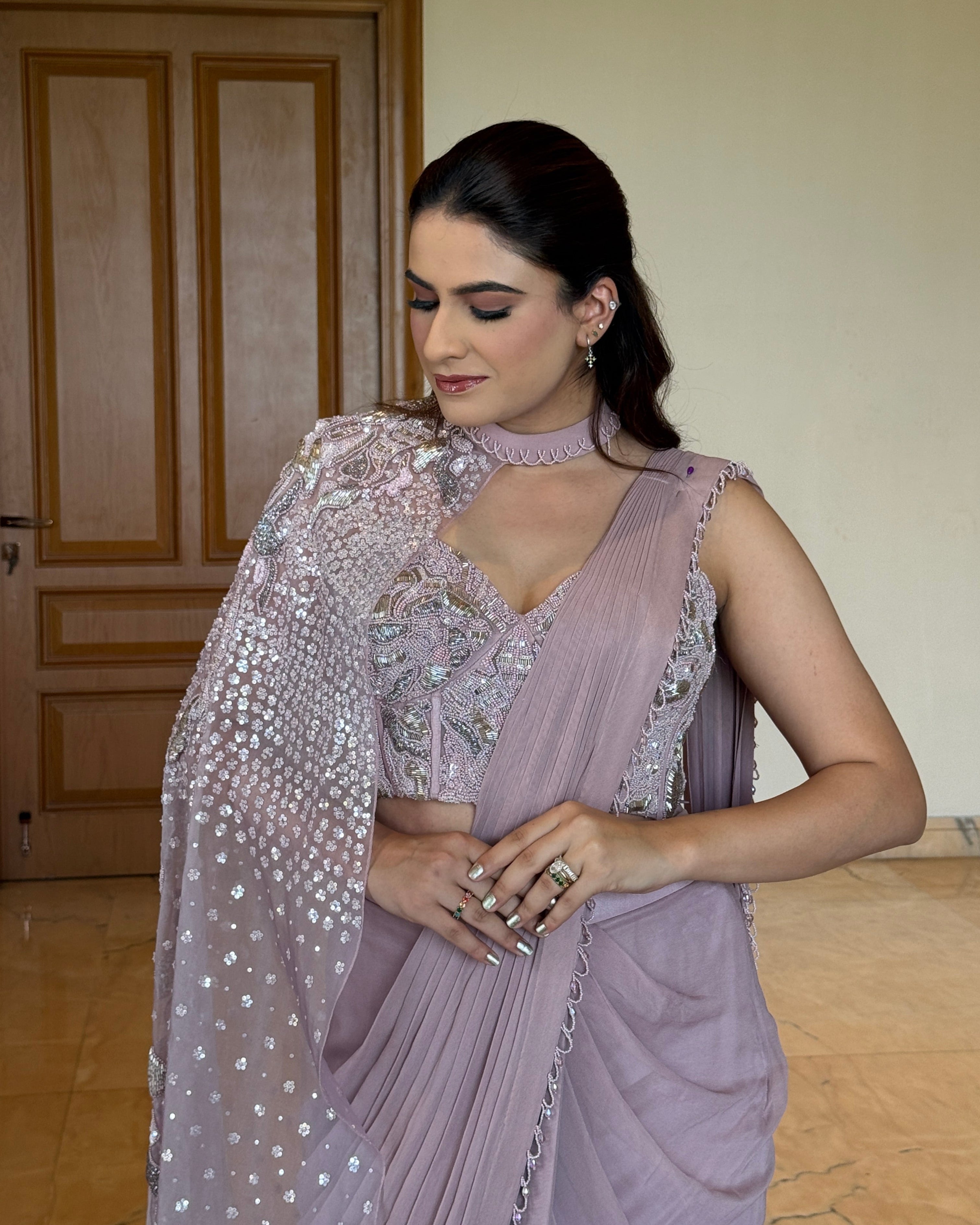 Dusty Lavender Sequin Saree