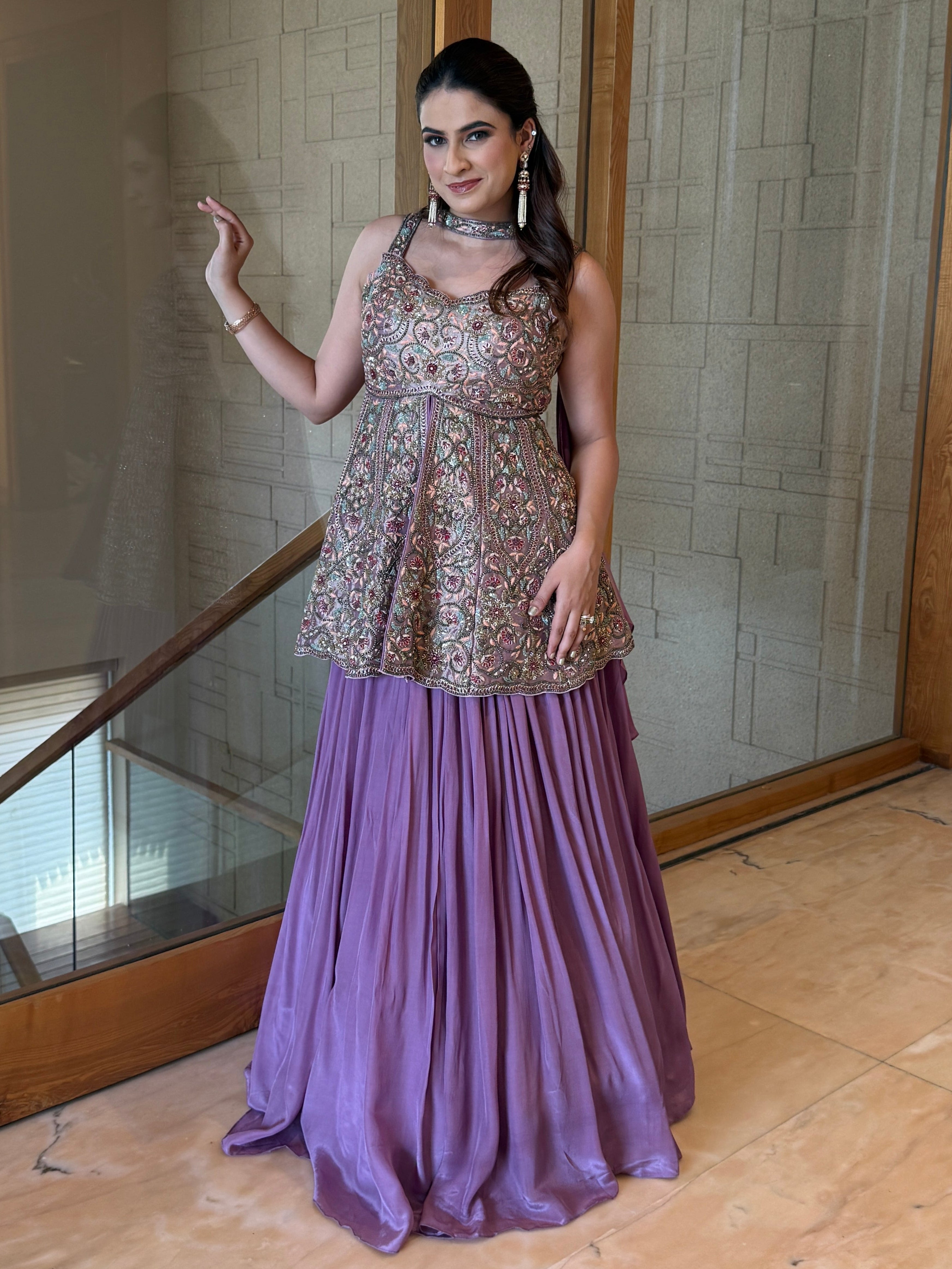 Lavender peplum skirt set
