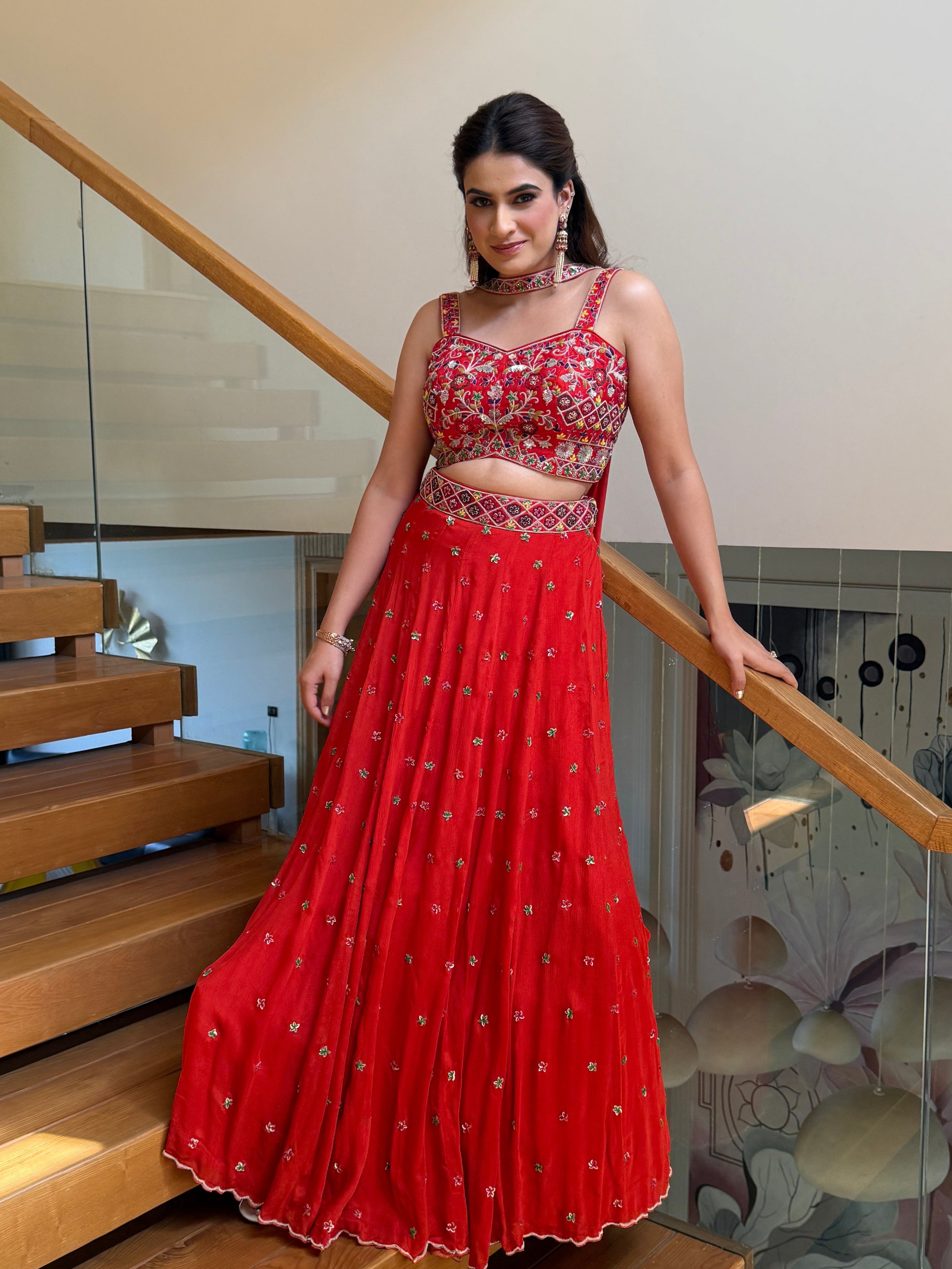 Rust Royal embroidered lehanga set