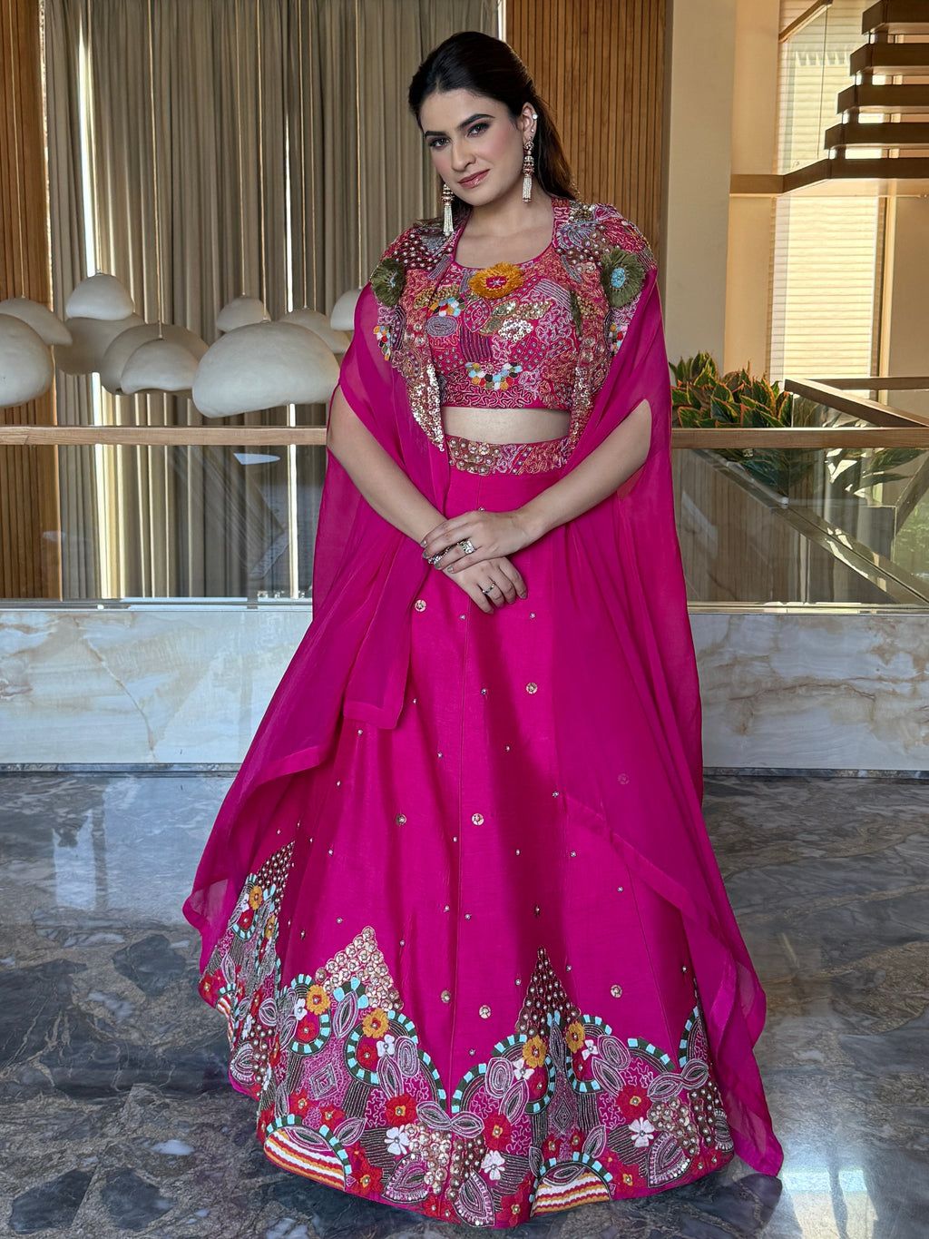 Rani Bloom Embroidered Cape Lehenga Set