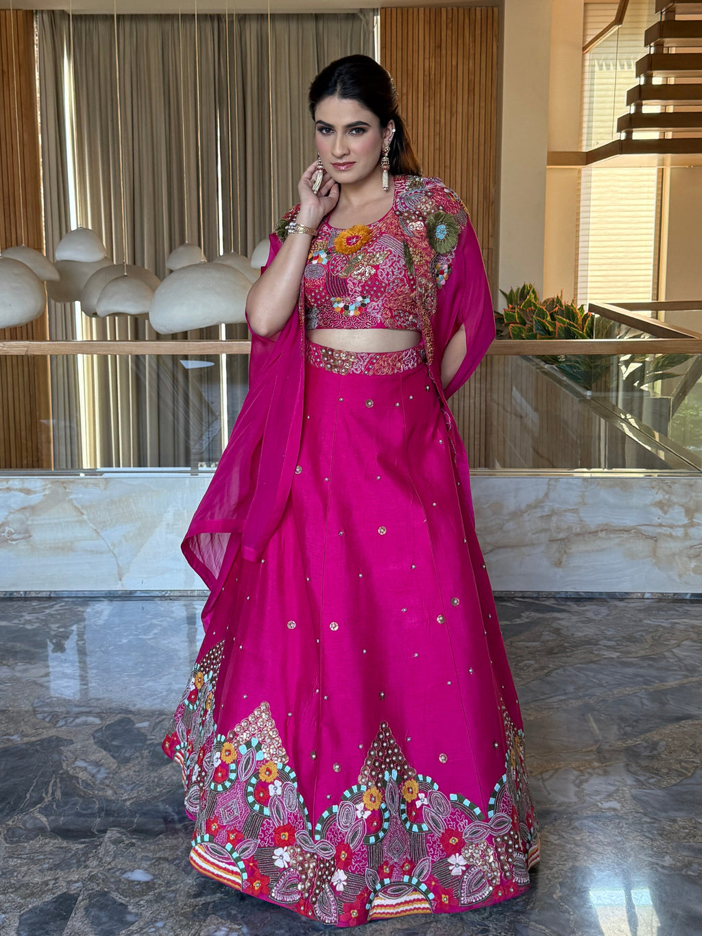 Rani Bloom Embroidered Cape Lehenga Set