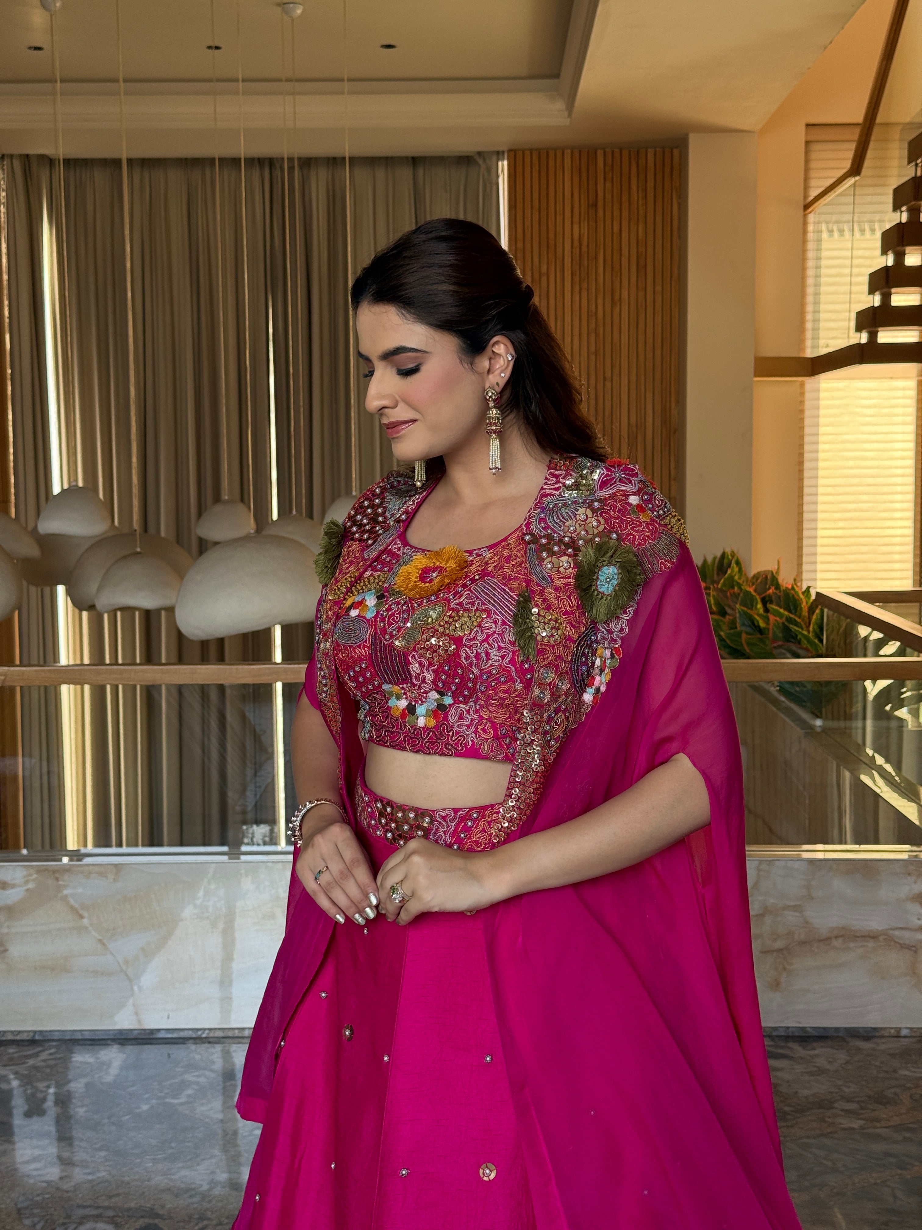 Rani Bloom Embroidered Cape Lehenga Set