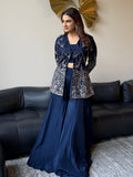 Midnight Blue Embroidered Jacket Set