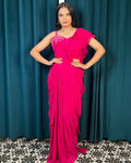 Fuchsia One-Shoulder Drape Saree