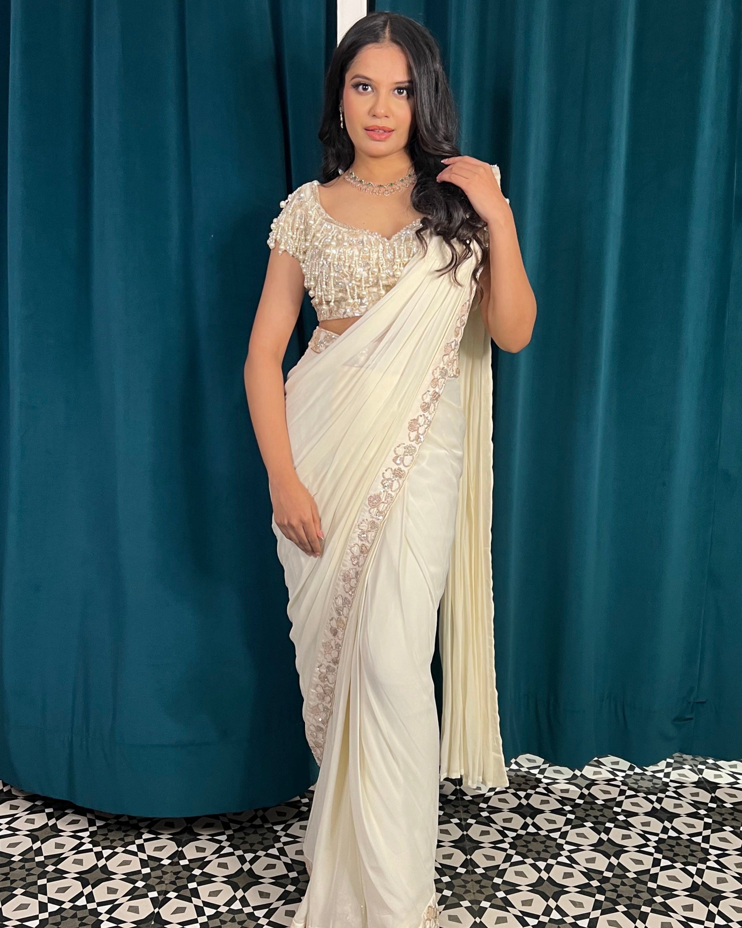 Crystal Shimmer Pleated drape Saree