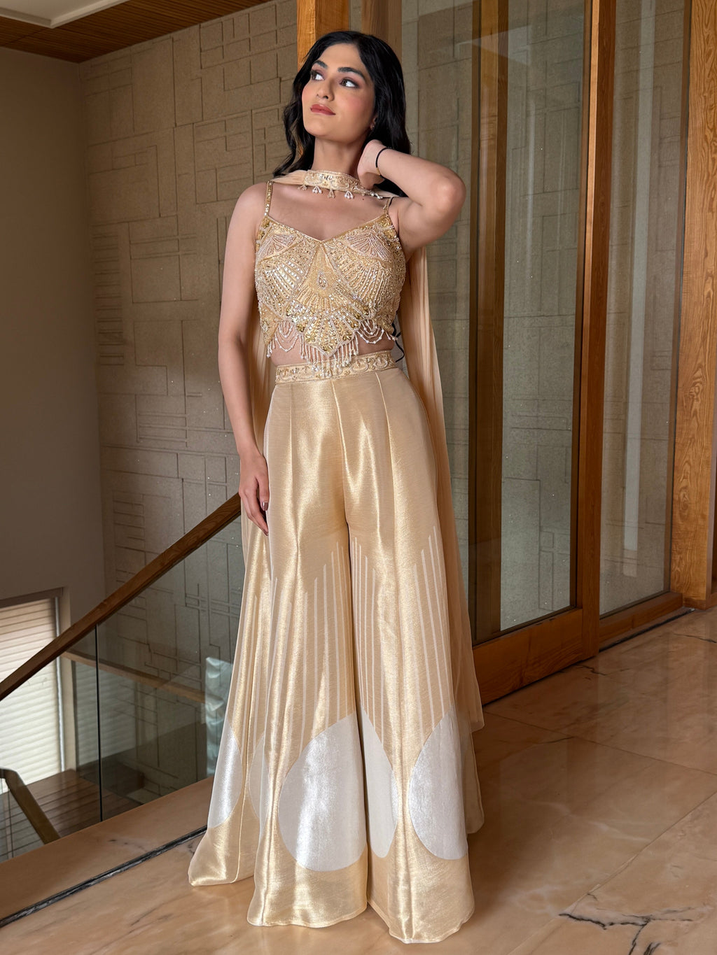 Champagne Gold Embellished Palazzo Set