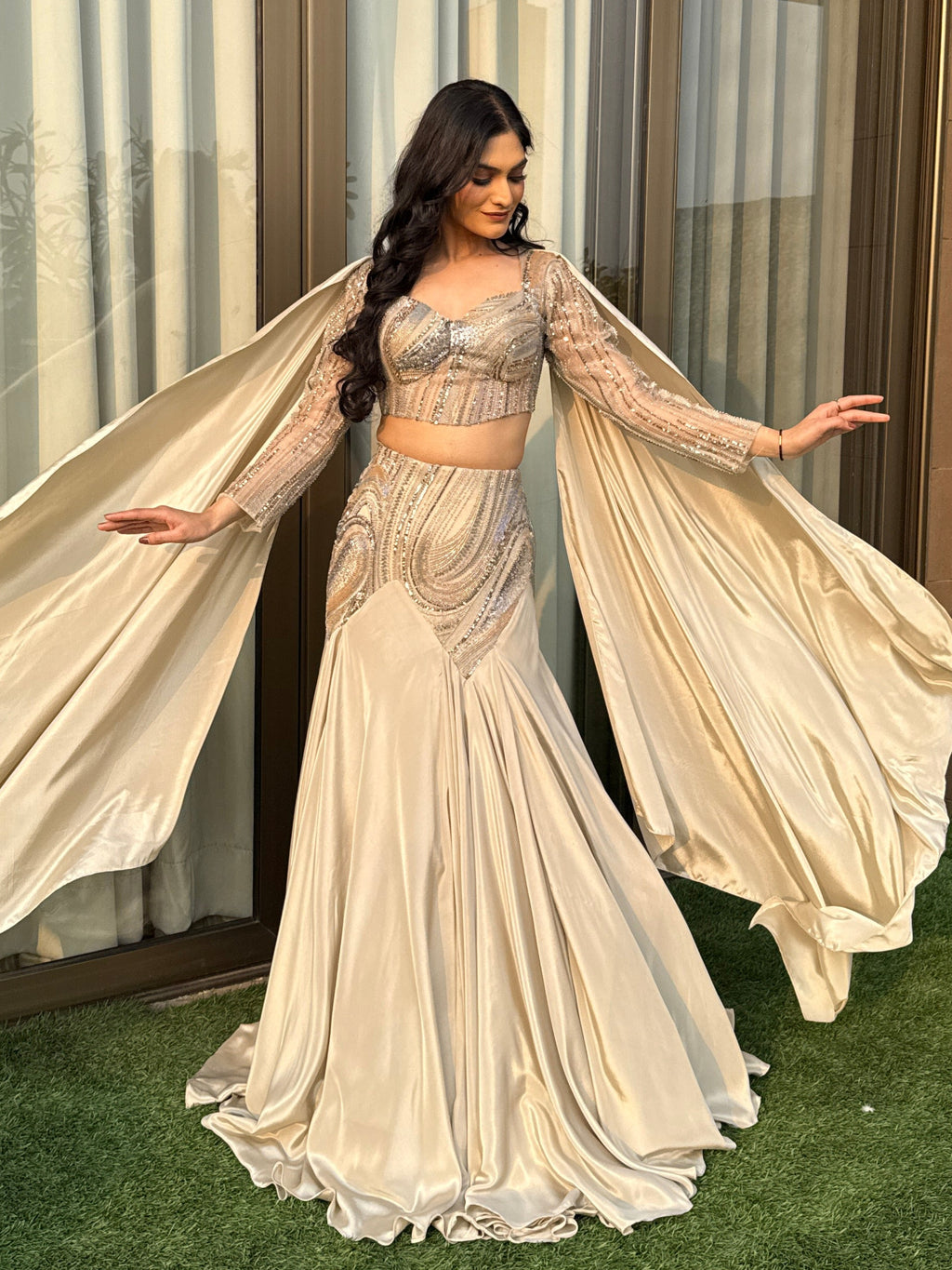 Ivory Flowing corset lehanga