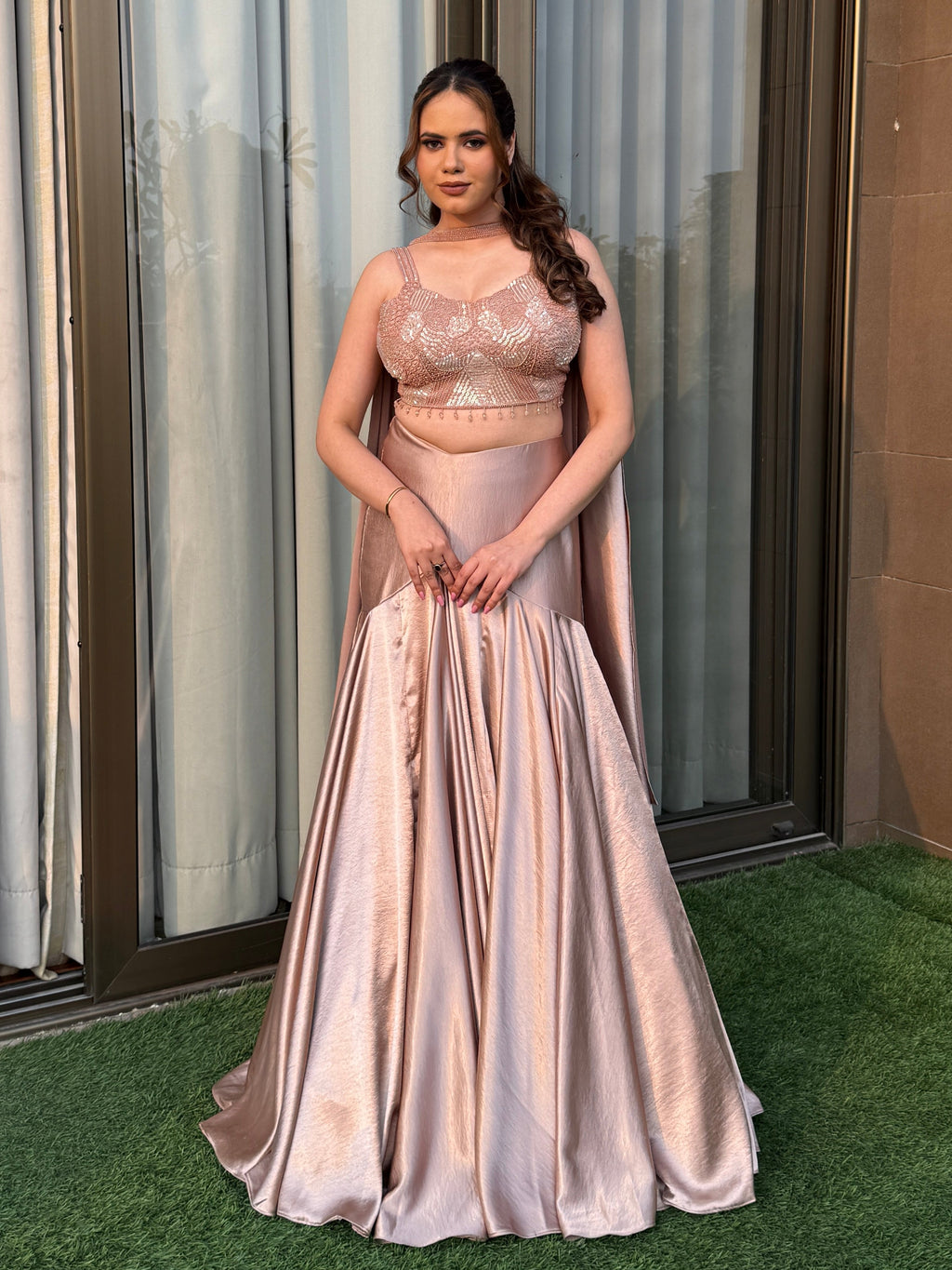 Champagne Satin Mermaid Lehenga