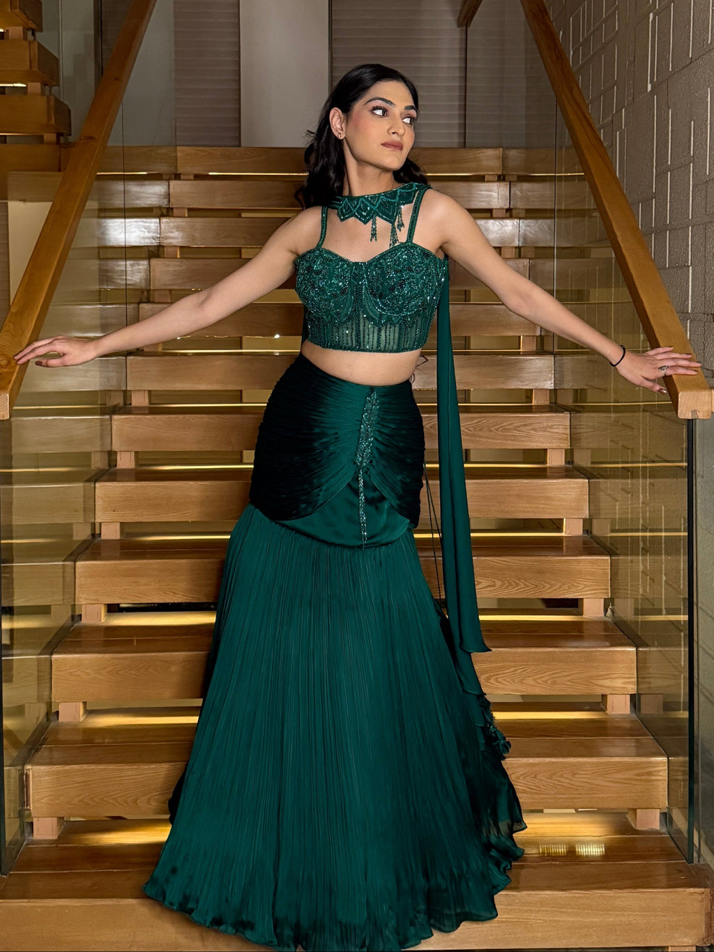 Emerald Pleated Lehenga Set