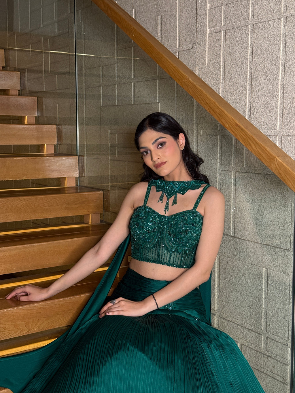 Emerald Pleated Lehenga Set