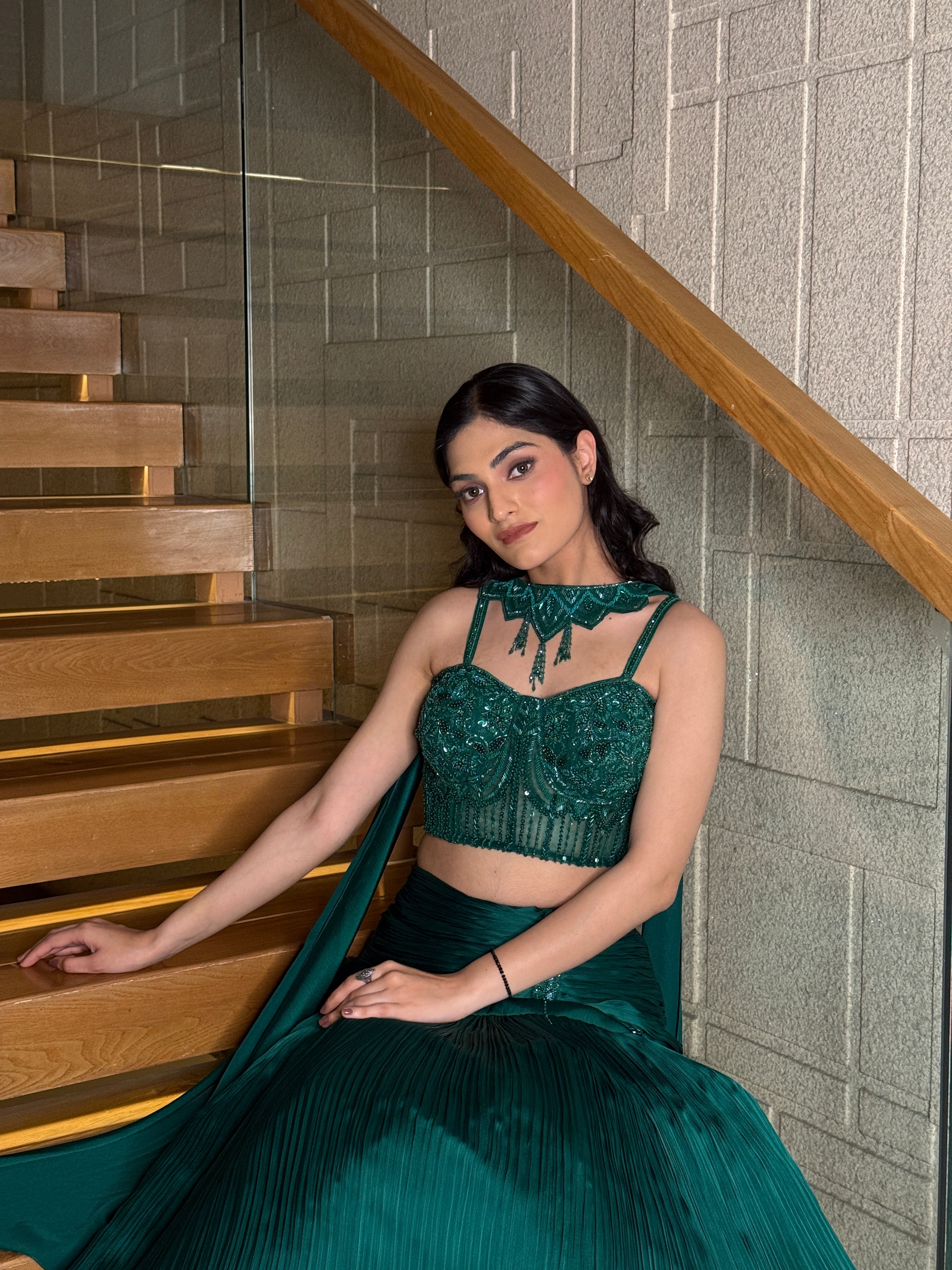 Emerald Pleated Lehenga Set