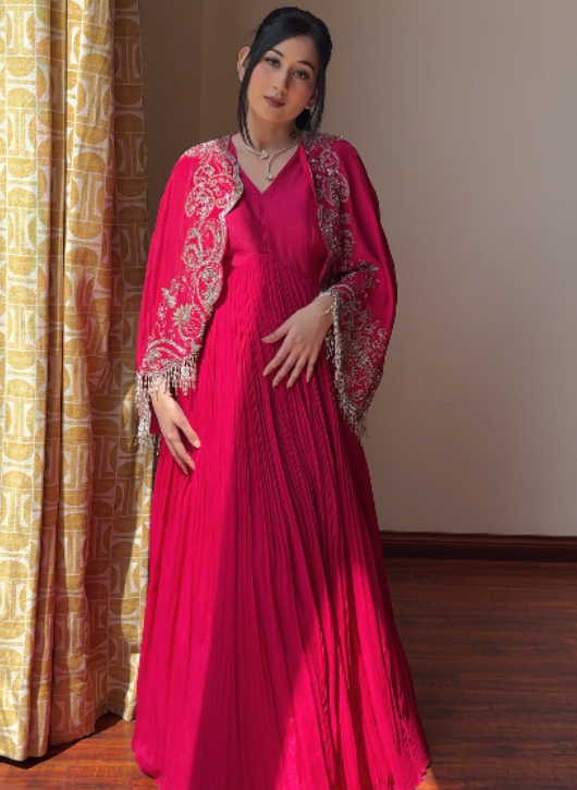 Fuchsia Bloom Cape Gown