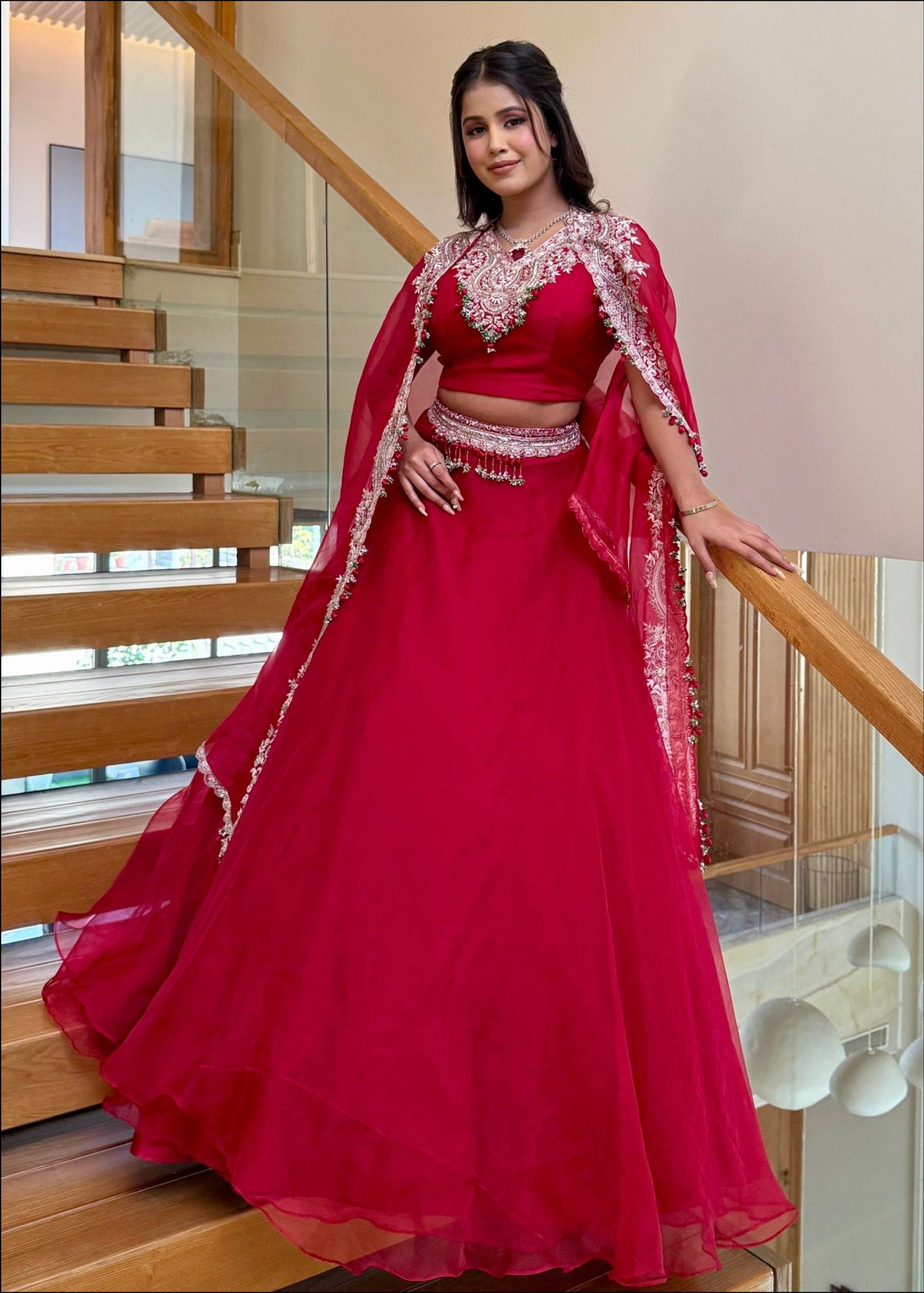 Classic Red cape lehanga