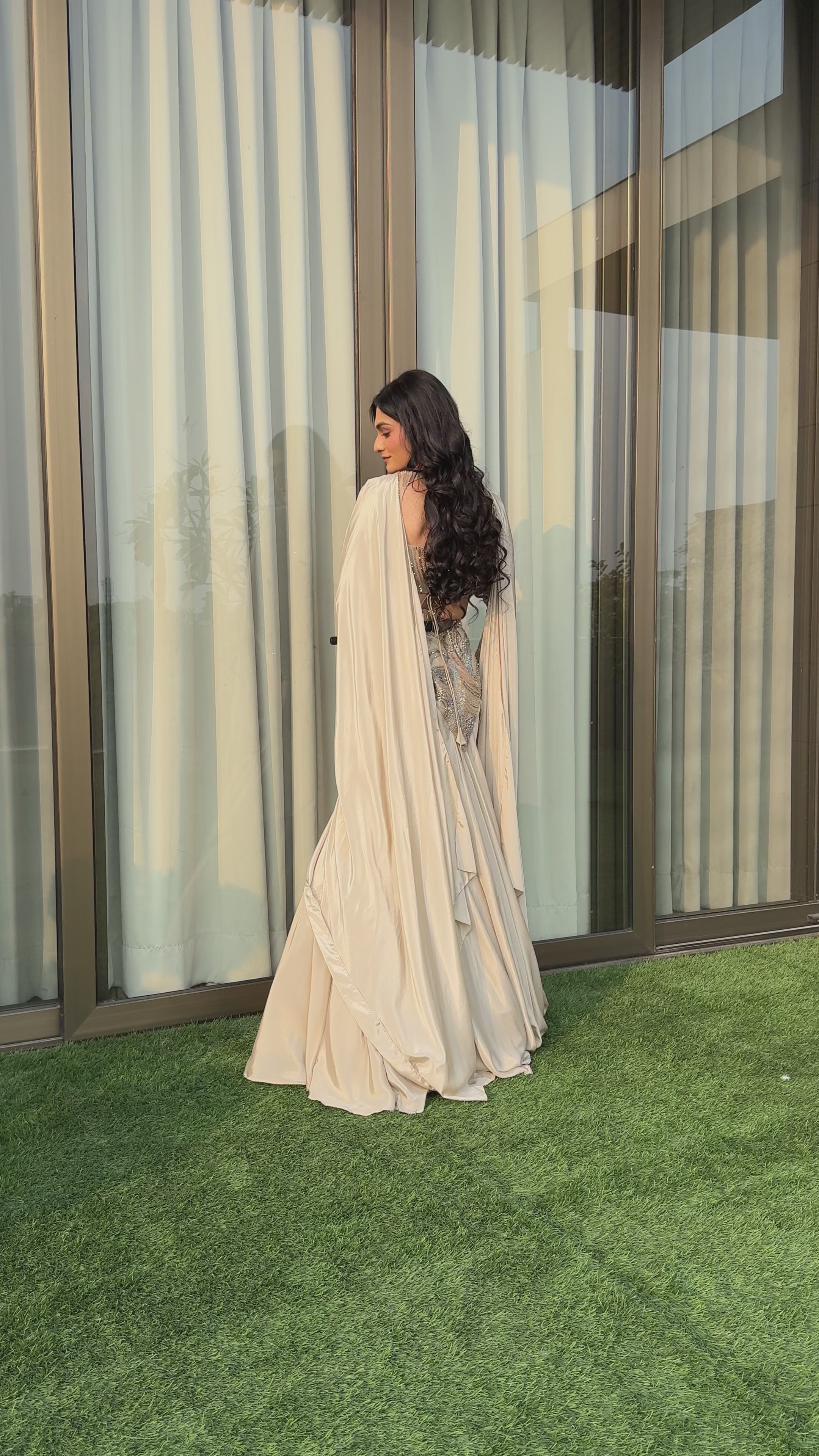 Ivory Flowing corset lehanga