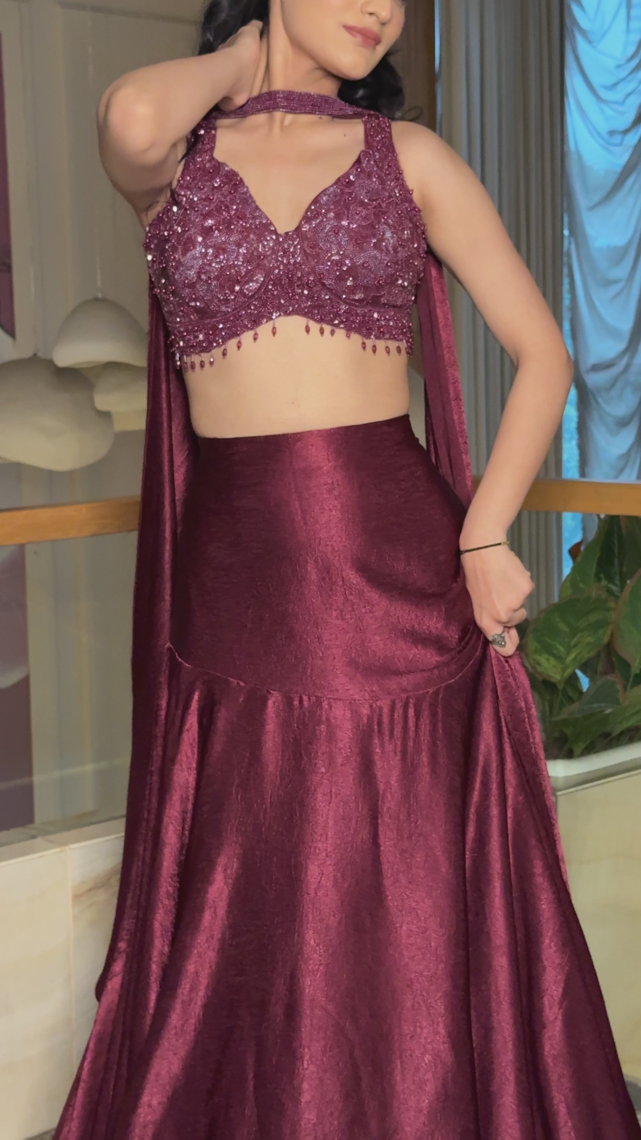 Burgundy Luxe Ruffle Lehenga Set