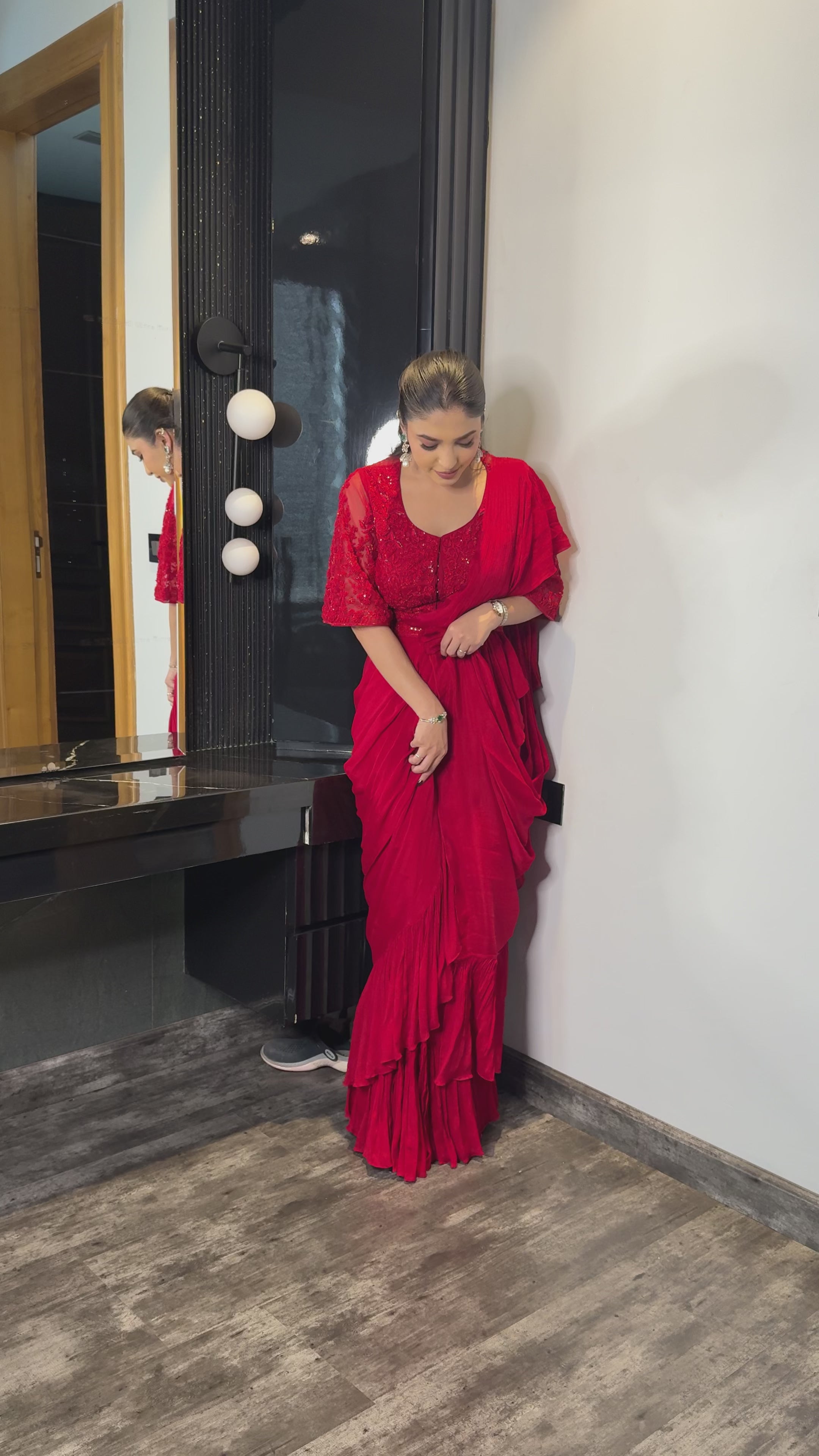 Ruby Red Ruffle Saree