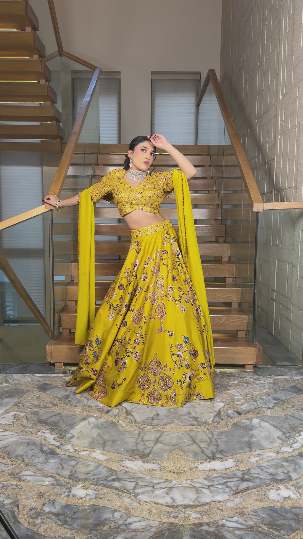 Mustard Bloom Embroidered Lehenga Set
