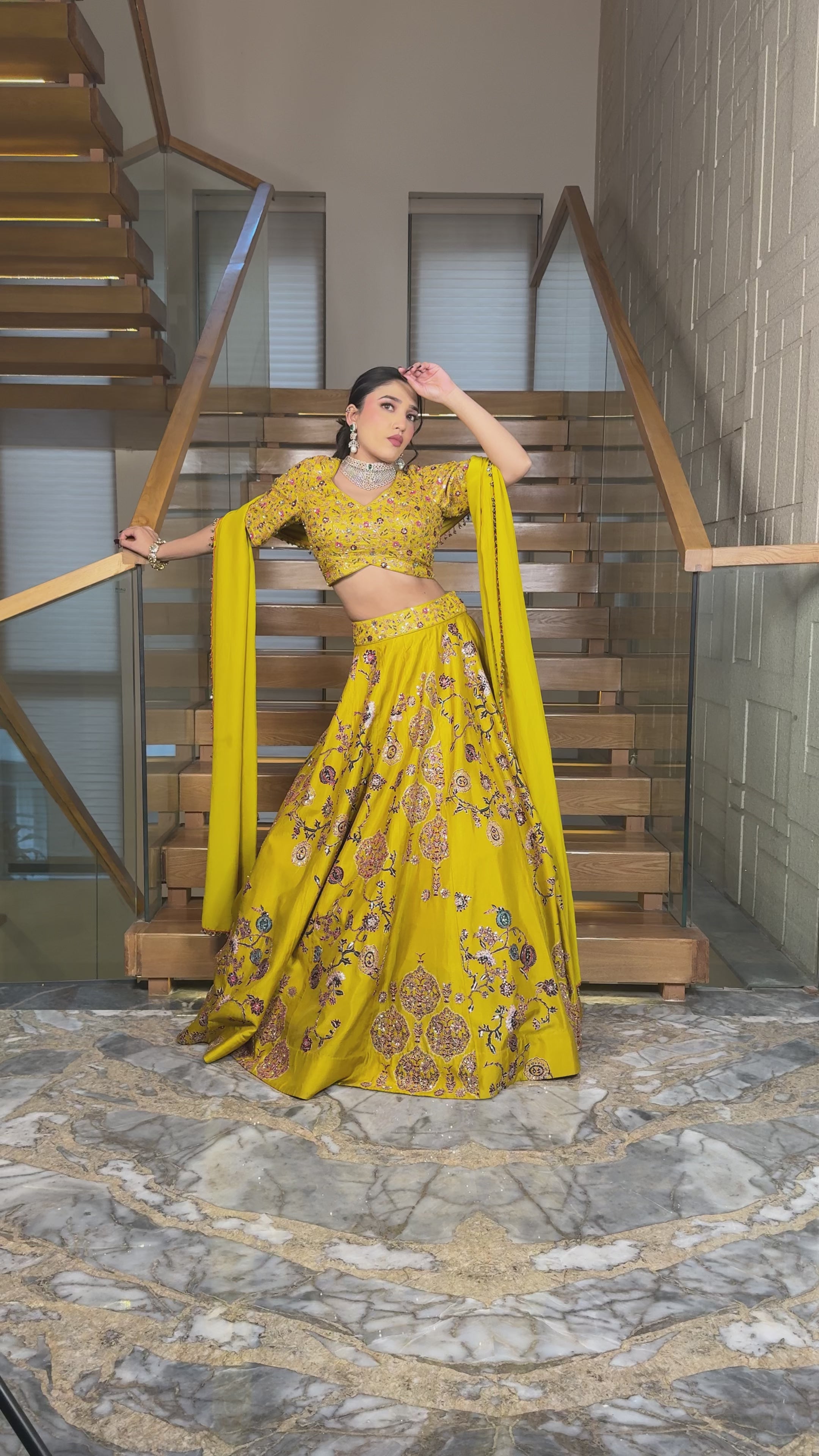 Mustard Bloom Embroidered Lehenga Set