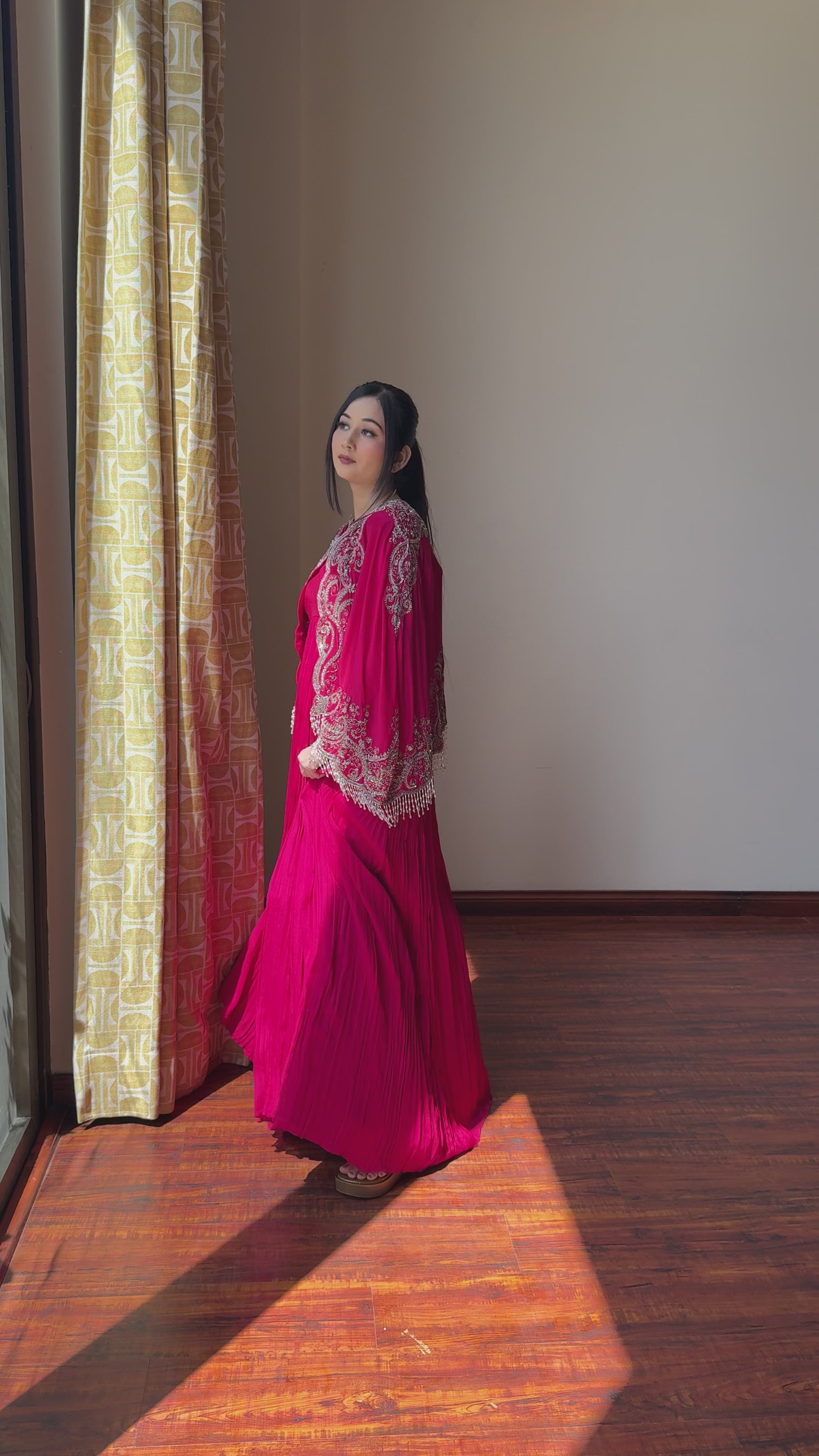 Fuchsia Bloom Cape Gown