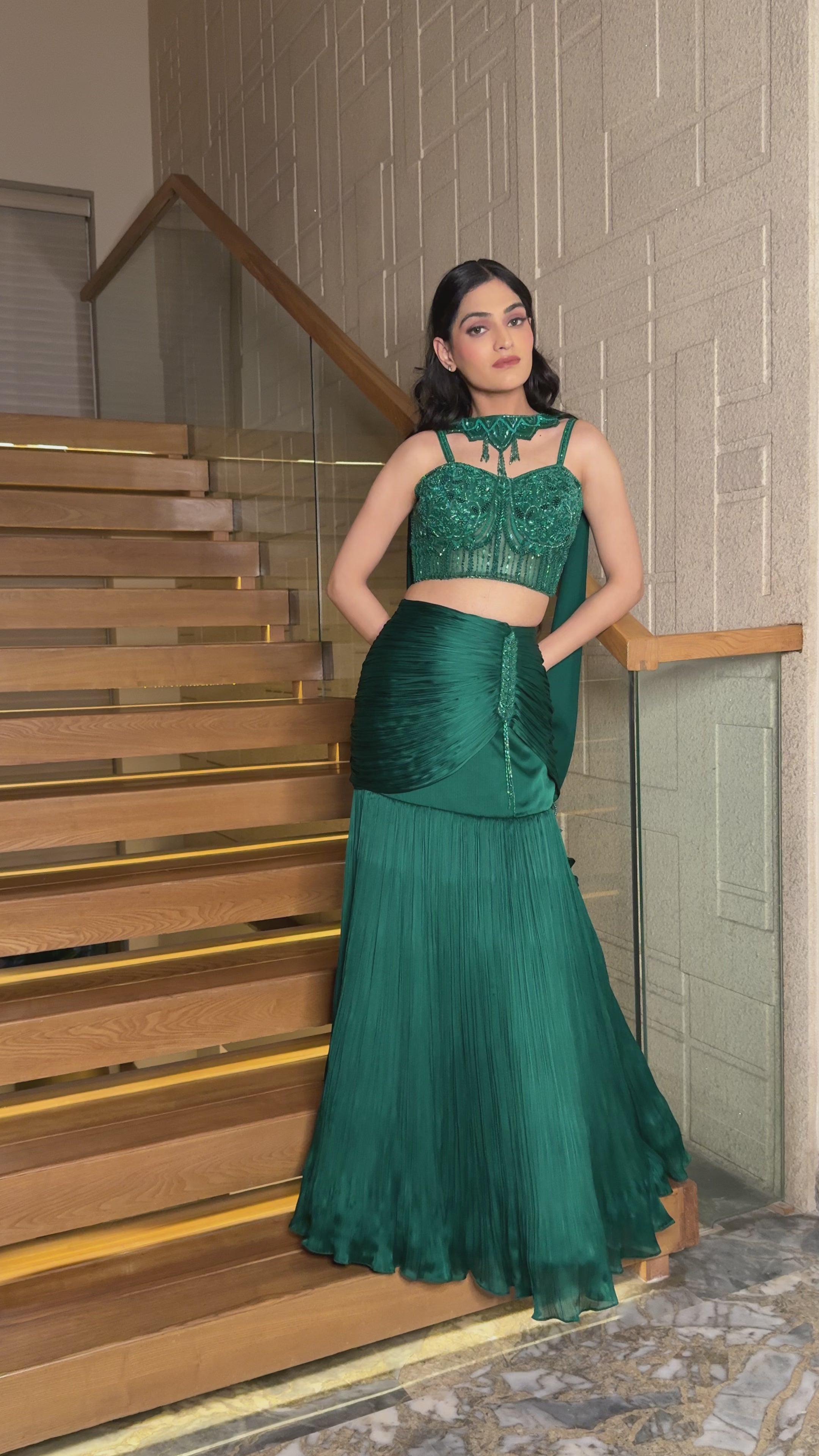 Emerald Pleated Lehenga Set