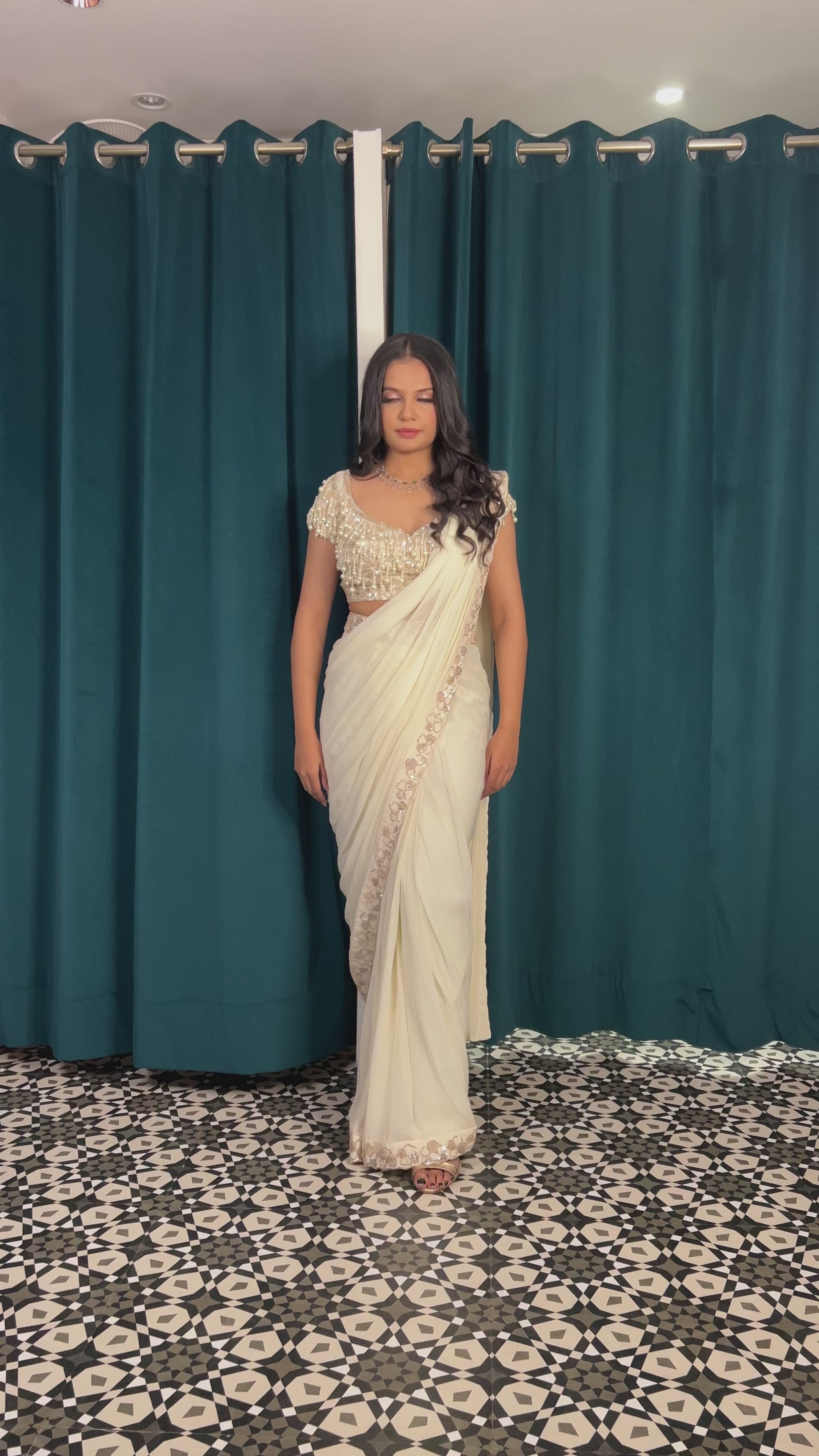 Crystal Shimmer Pleated drape Saree