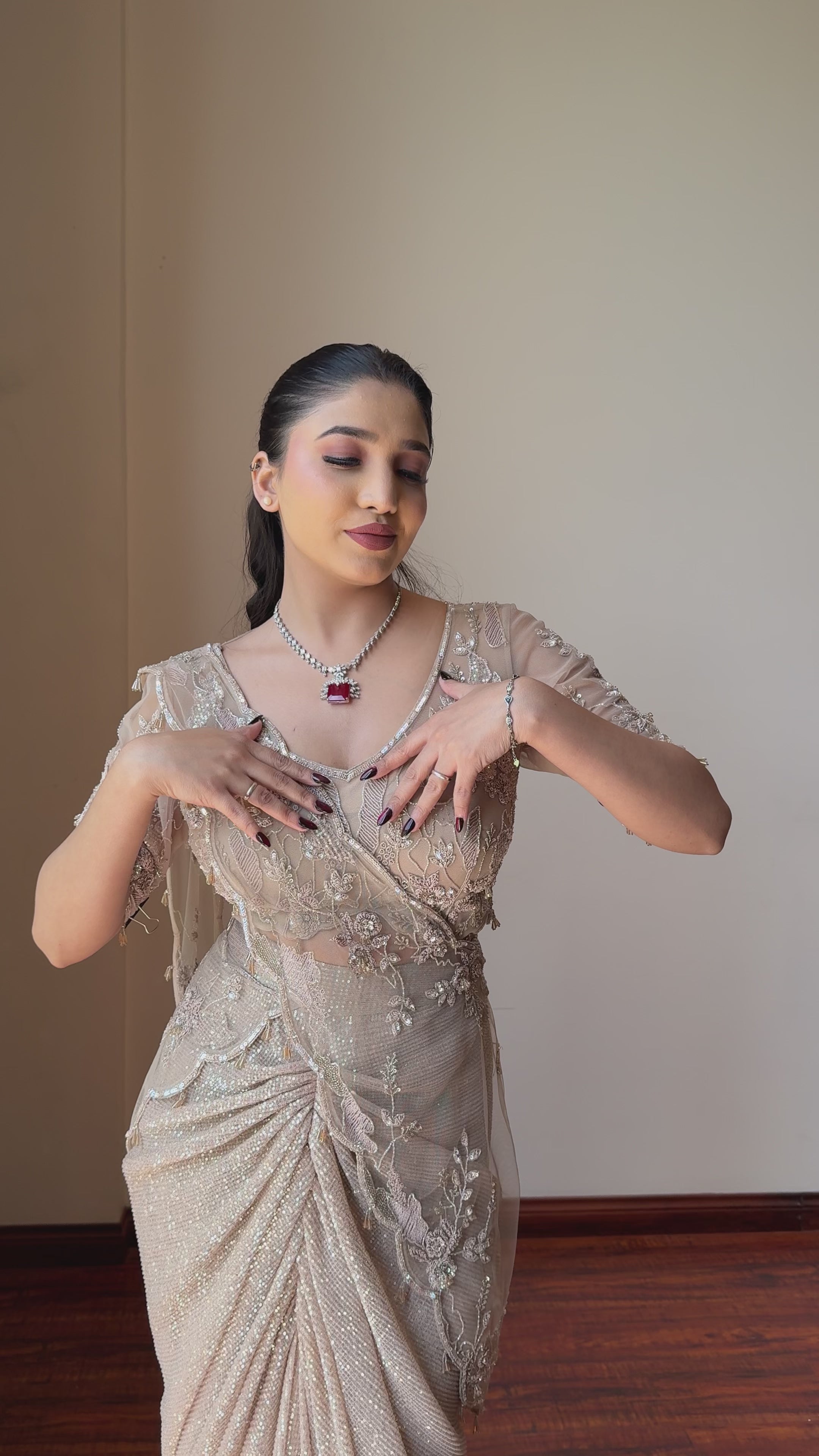 Champagne Shimmer Drape Saree