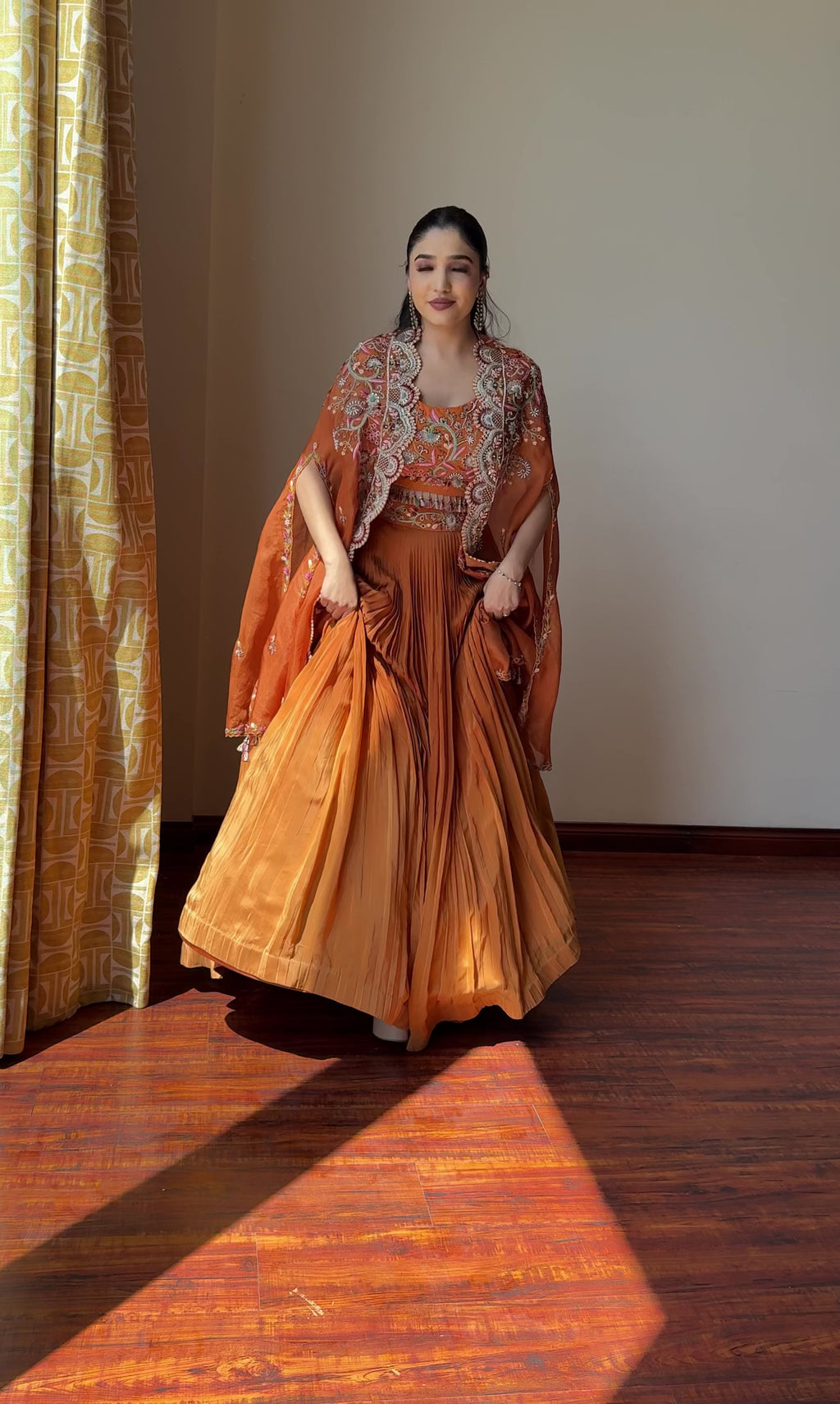 Saffron Bloom Cape Lehenga Set
