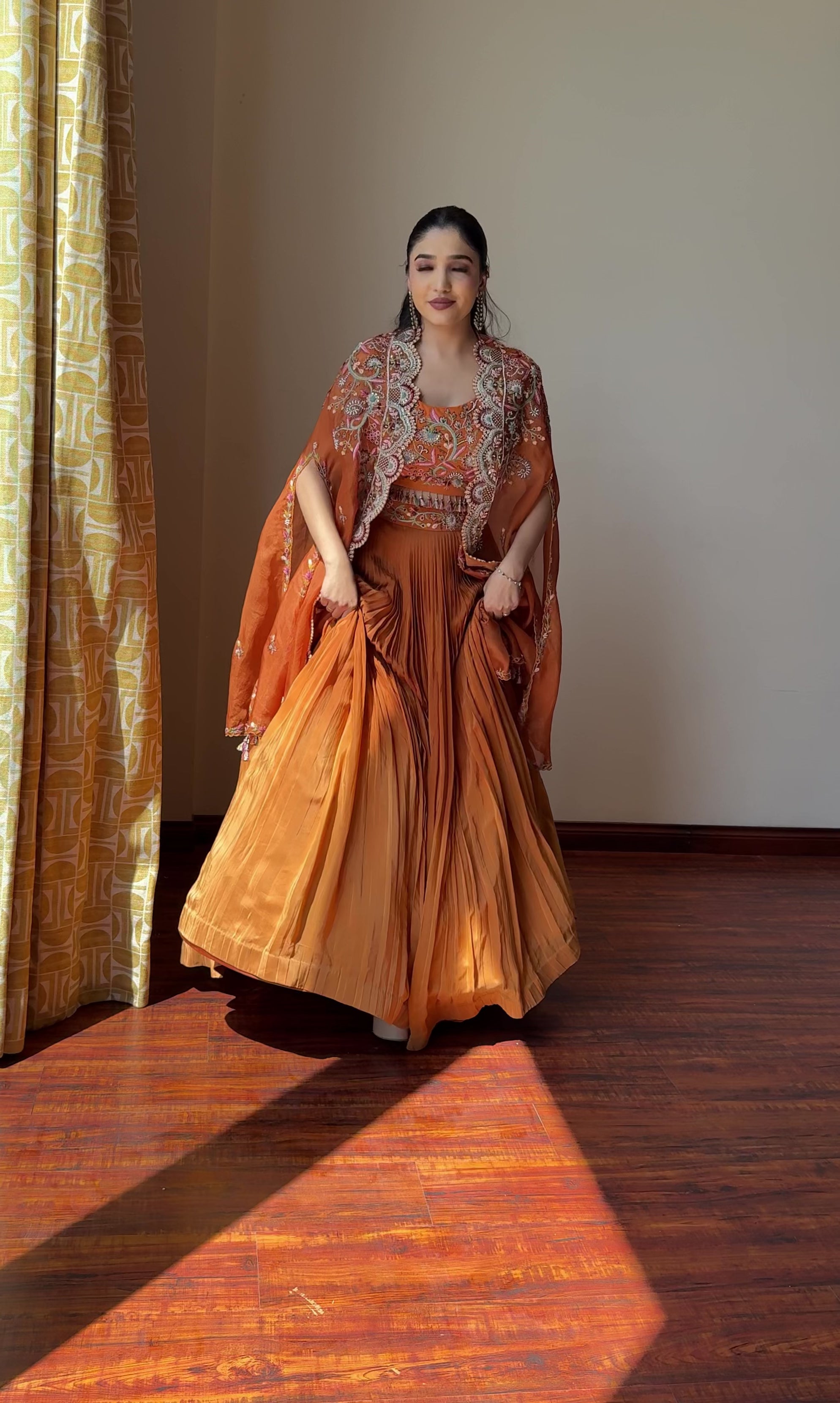 Saffron Bloom Cape Lehenga Set