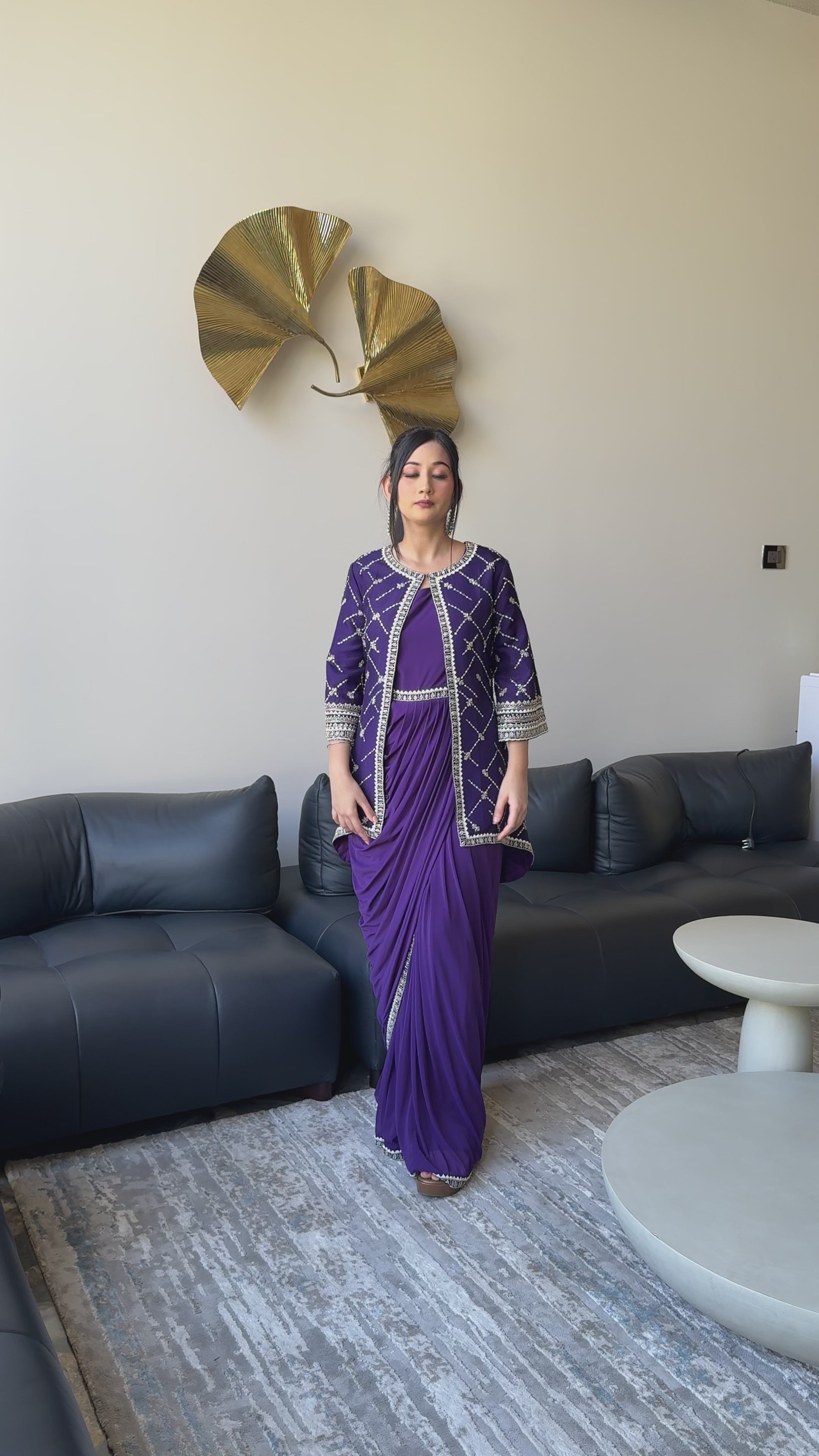 Royal Purple Draped Dhoti Set