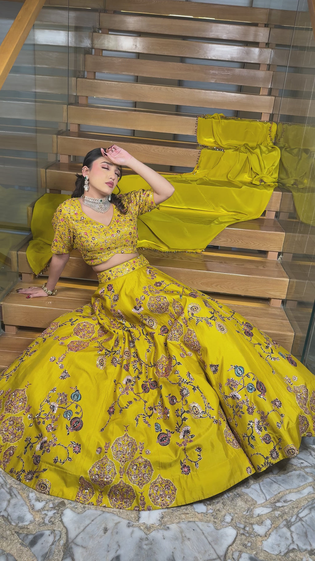 Mustard Bloom Embroidered Lehenga Set